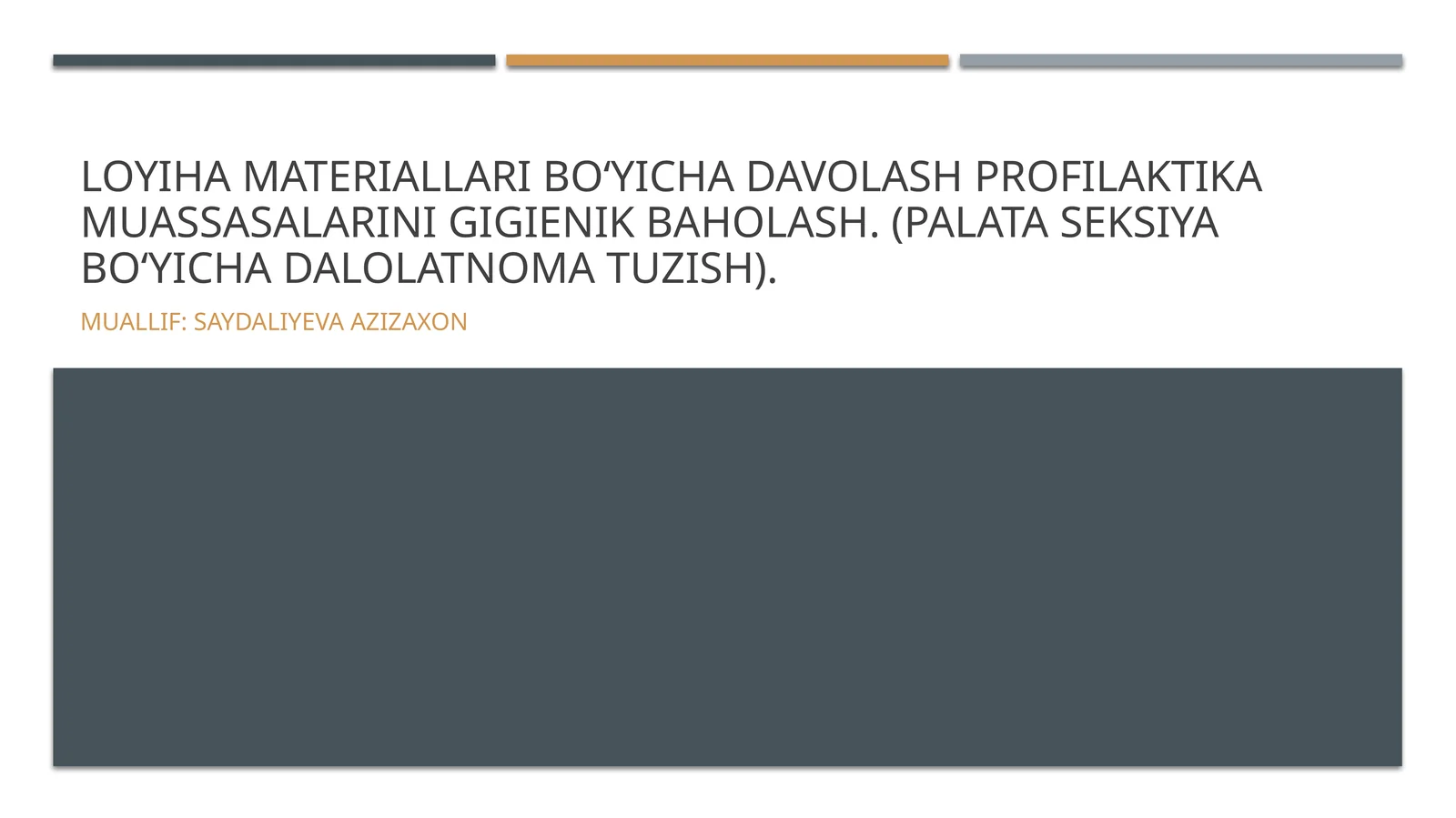 Davolash profilaktika muassasalarini gigienik baholash
