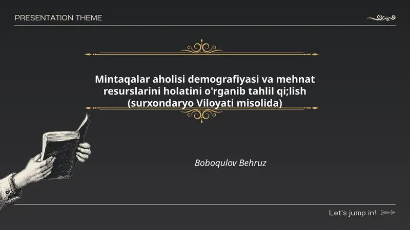 Mintaqalar aholisi demografiyasi va mehnat resurslarini holatini o'rganib tahlil qi;lish (surxondaryo Viloyati misolida)