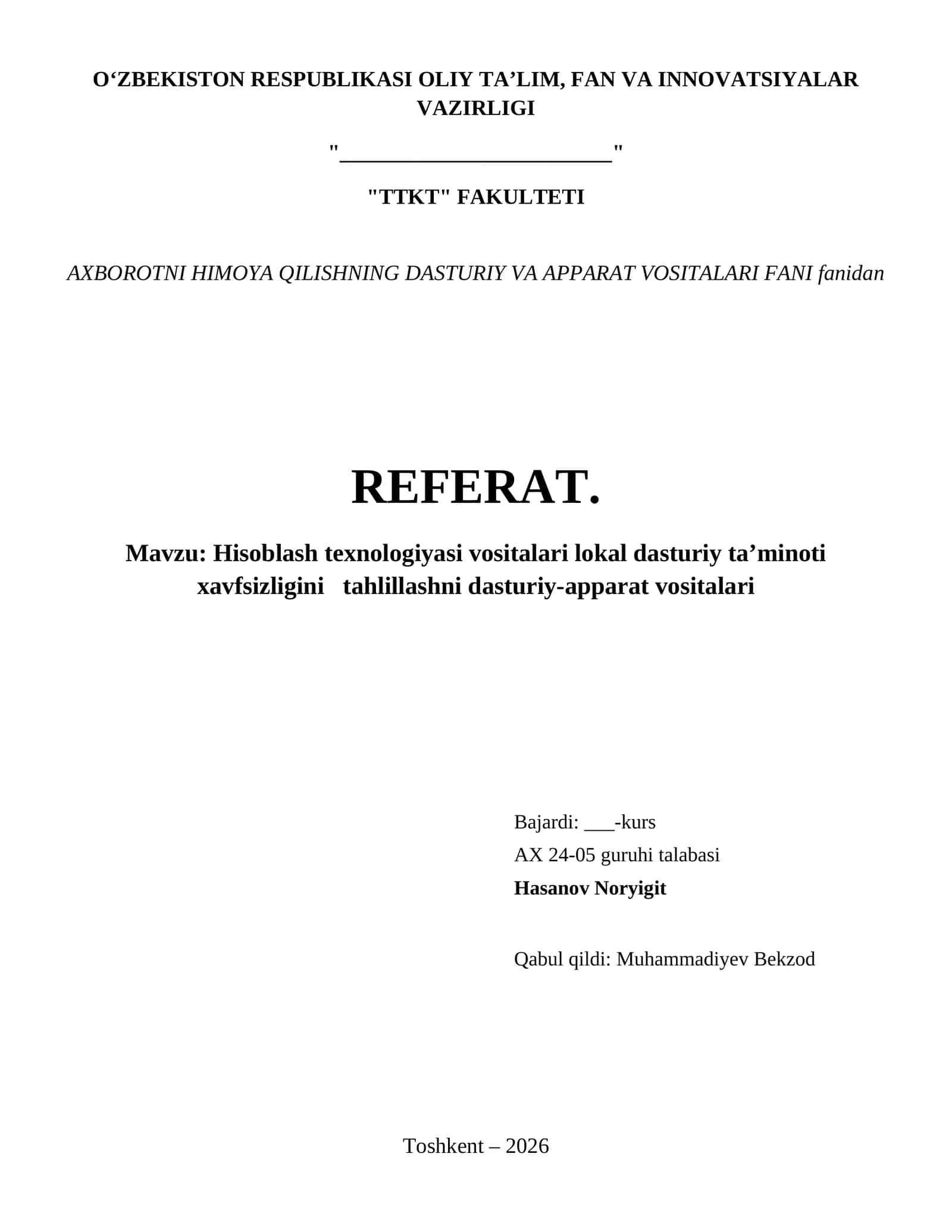 Hisoblash texnologiyasi vositalari lokal dasturiy ta’minoti xavfsizligini   tahlillashni dasturiy-apparat vositalari