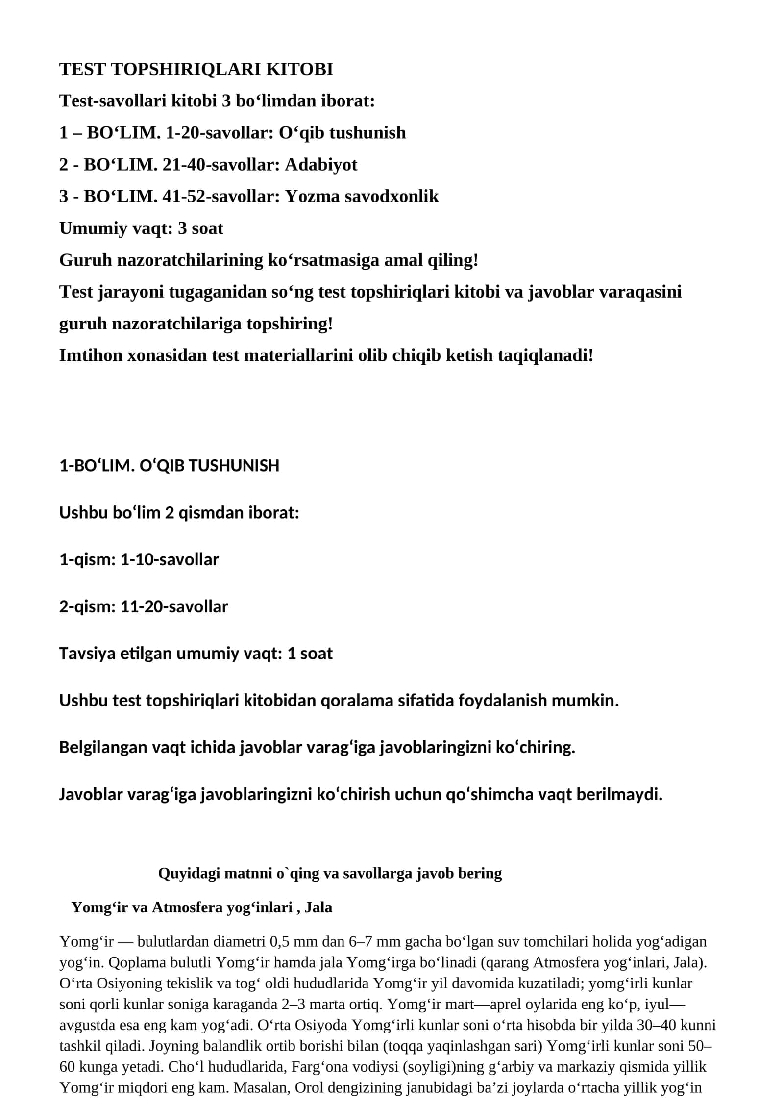 Test Topshiriqlari Kitobi