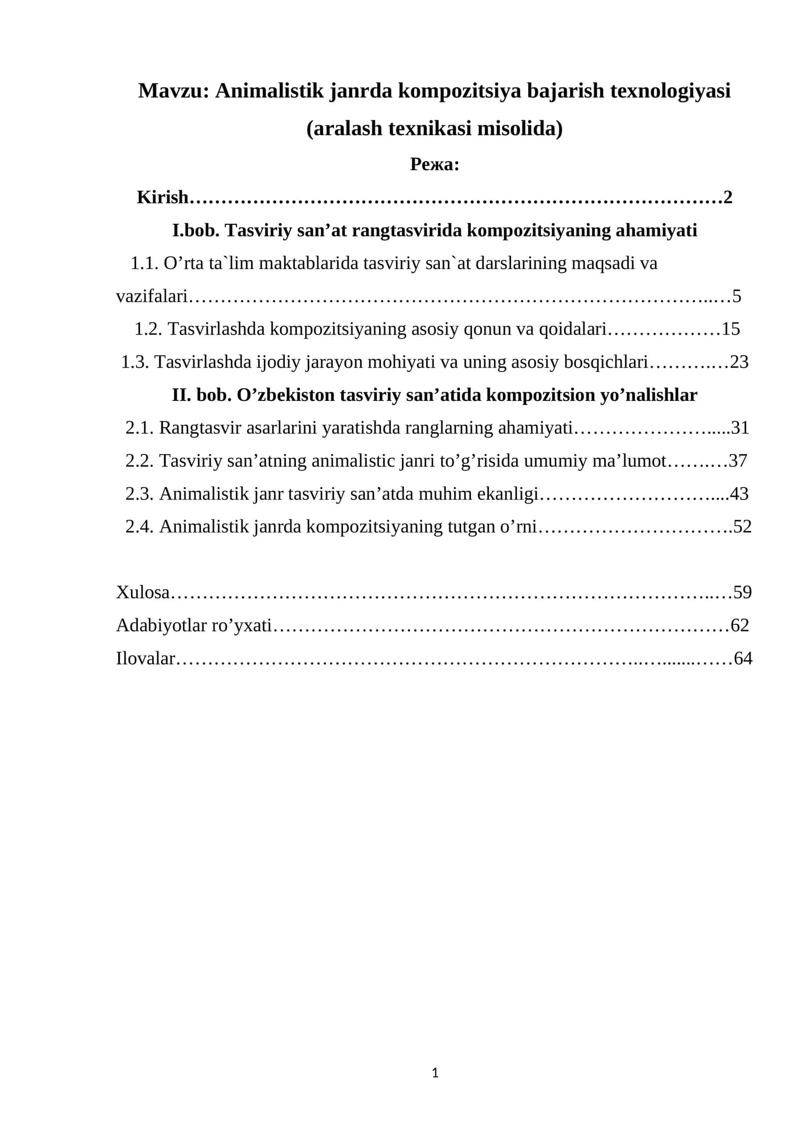Animalistik janrda kompozitsiya bajarish texnologiyasi (aralash texnikasi misolida)