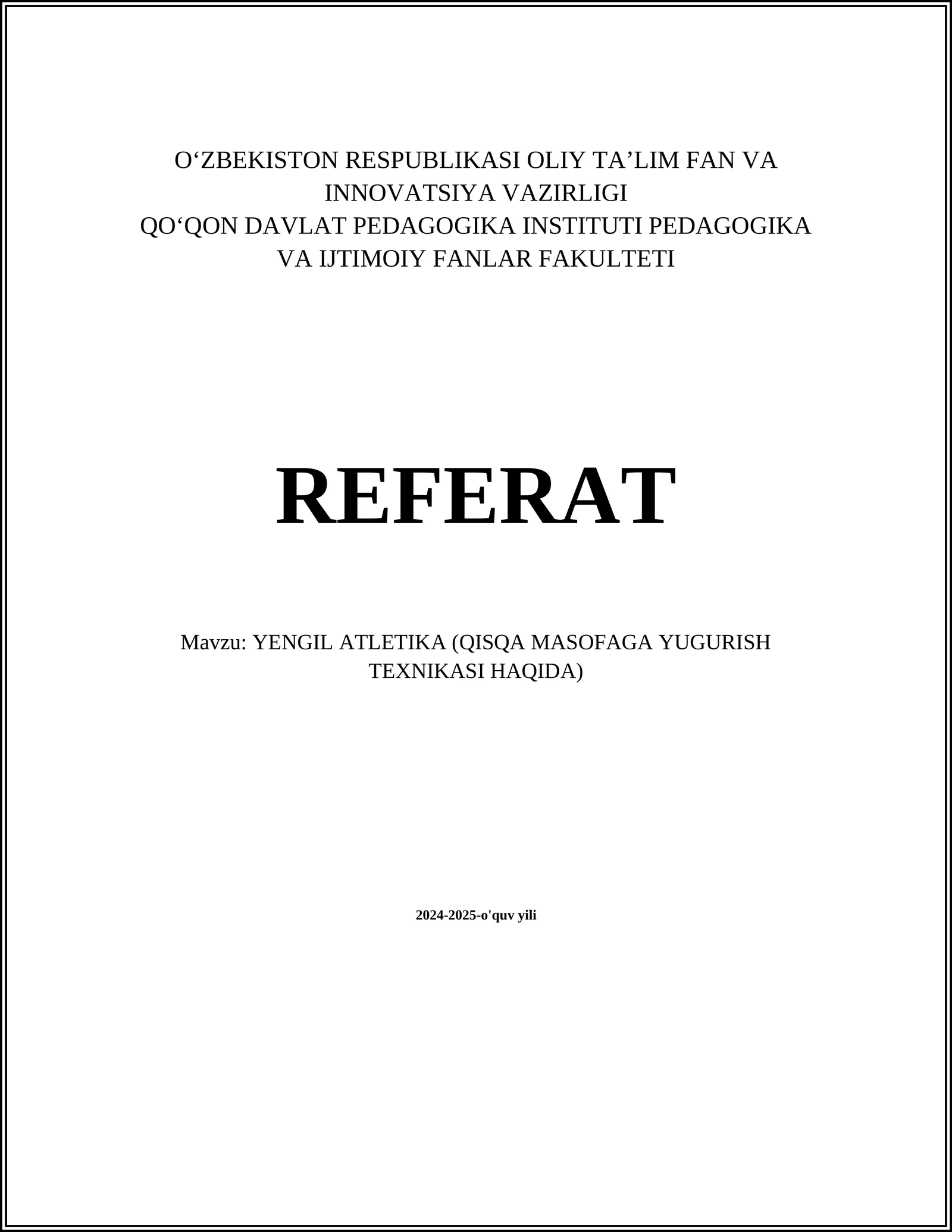 YENGIL ATLETIKA (QISKA MASOFAGA YUGURISH TEXNIKASI HAQIDA)