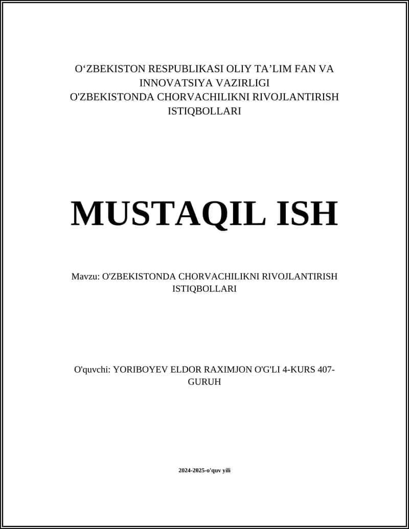 O'ZBEKISTONDA CHORVACHILIKNI RIVOJLANTIRISH ISTIQBOLLARI