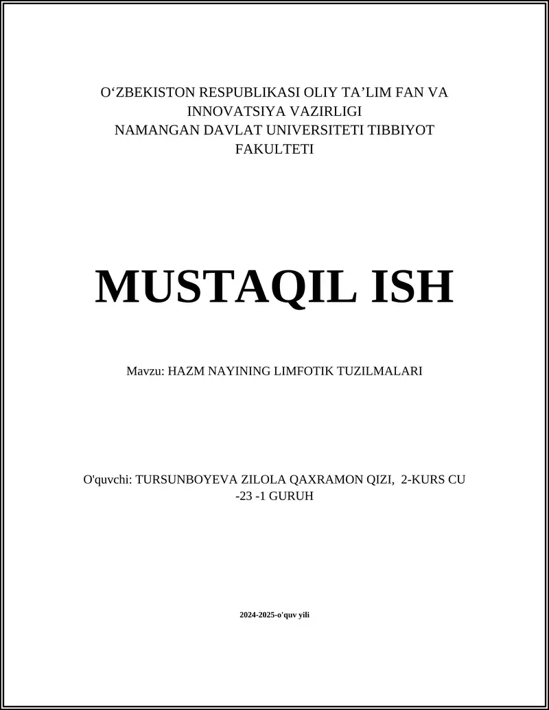 HAZM NAYINING LIMFOTIK TUZILMALARI