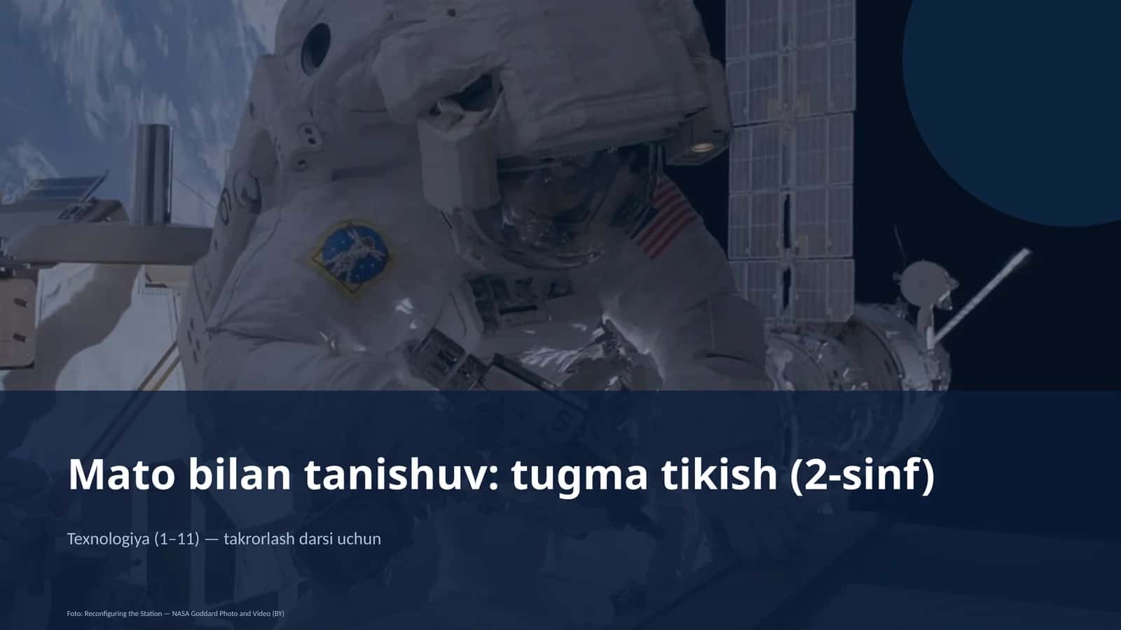 Mato bilan tanishuv: tugma tikish (2-sinf)