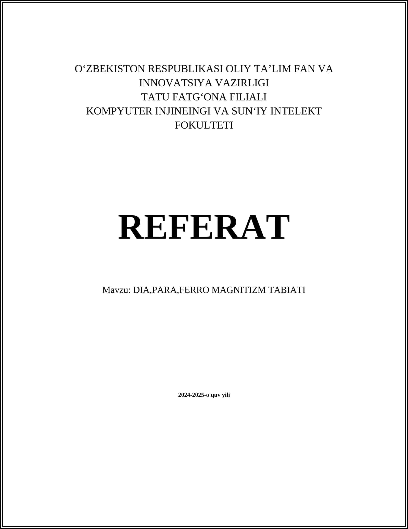 DIA,PARA,FERRO MAGNITIZM TABIATI