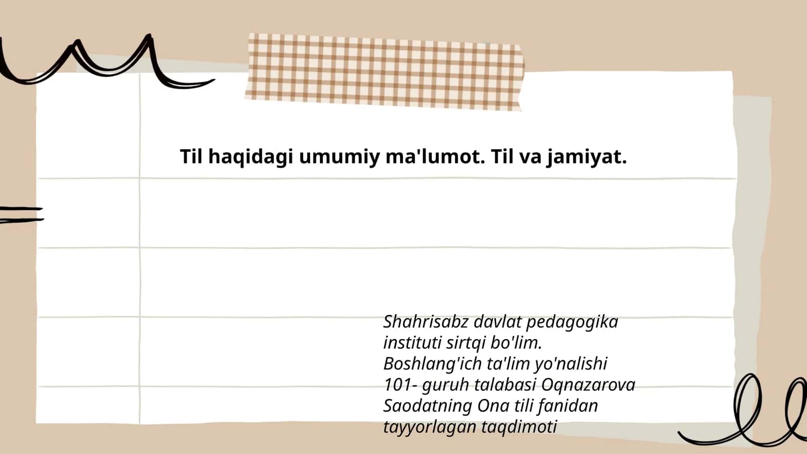 Oqnazarova Saodatning Ona tili fanidan tayyorlagan taqdimoti