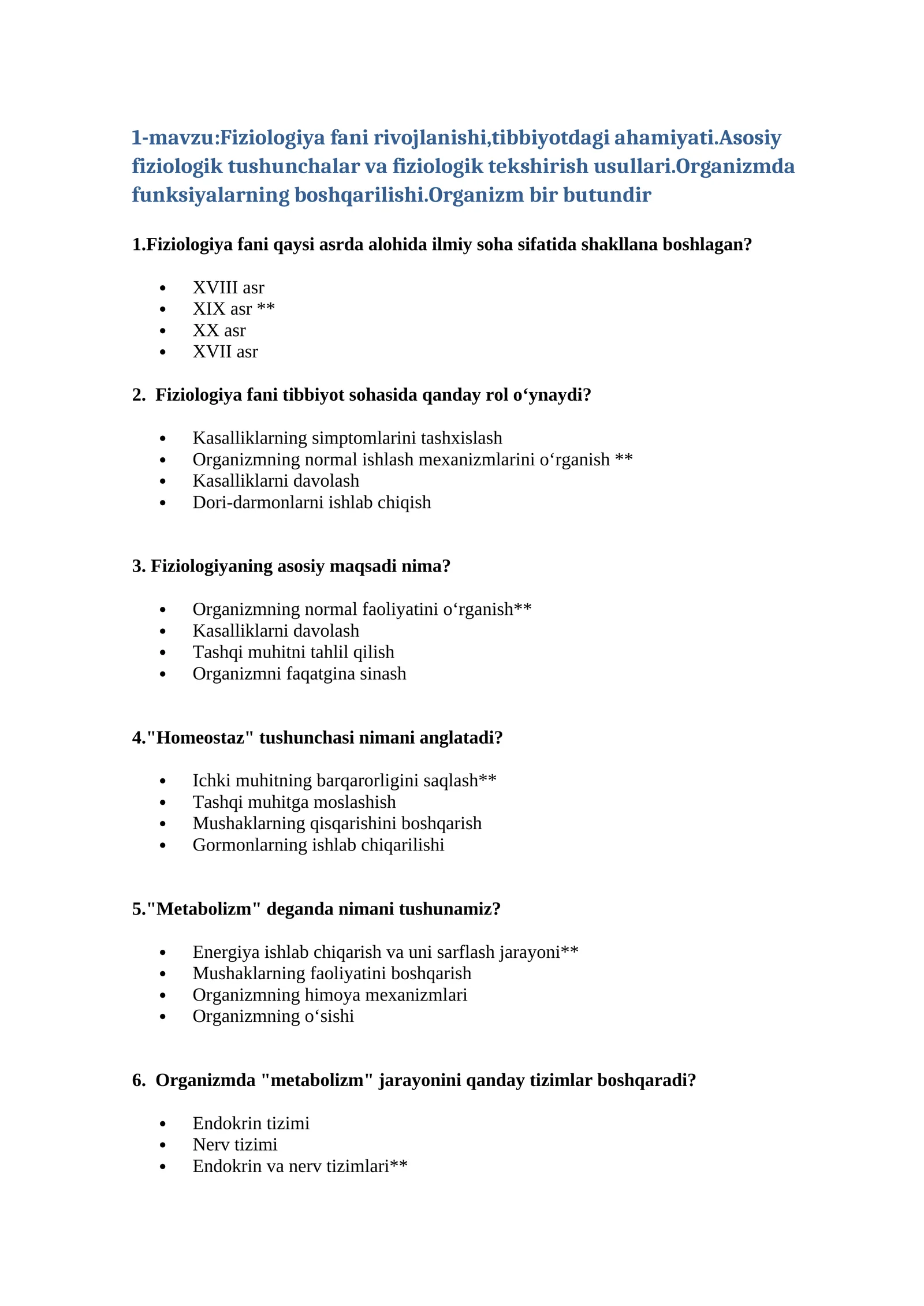 Fiziologiya fani rivojlanishi, tibbiyotdagi ahamiyati