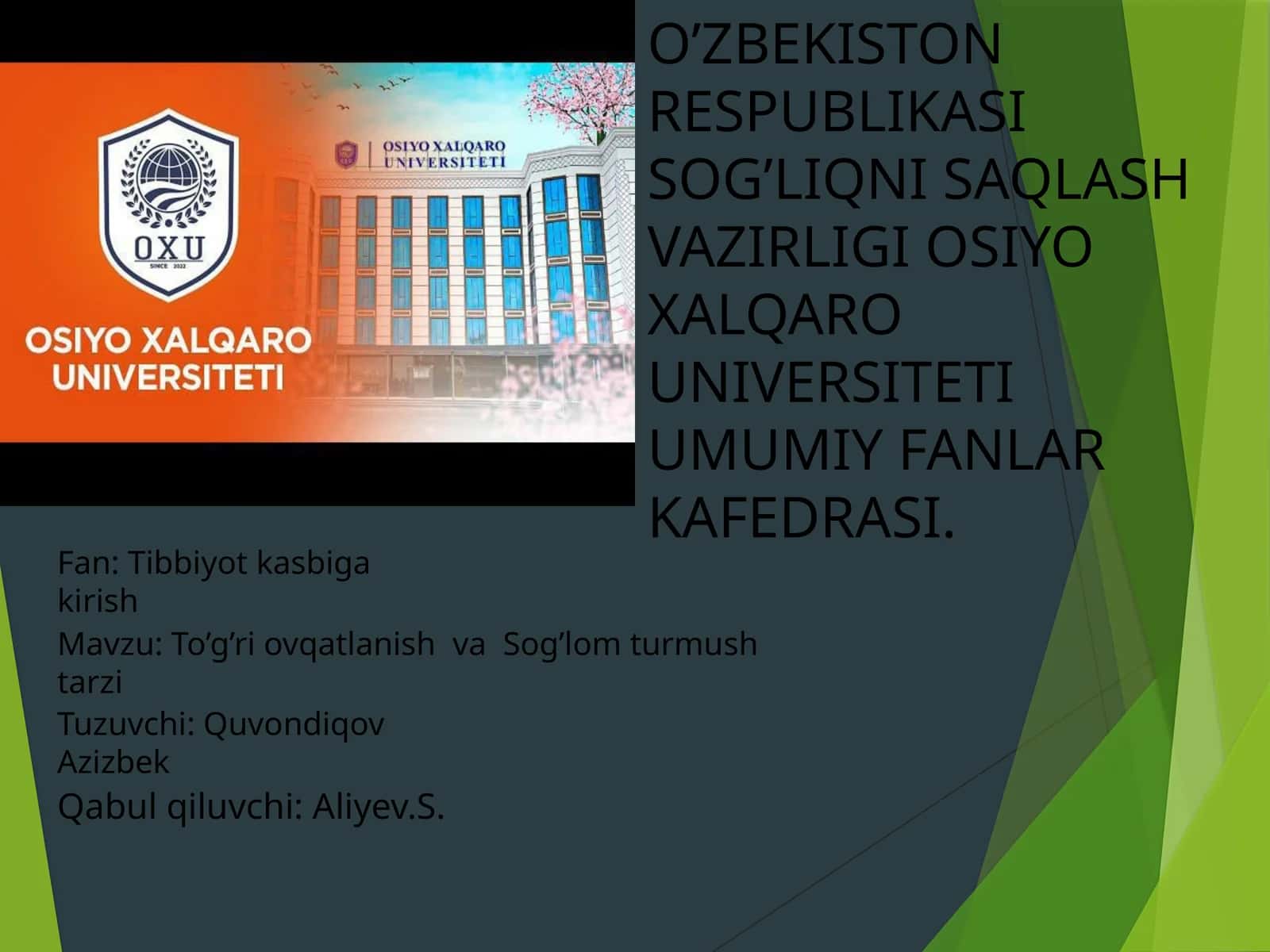 To’g’riovqatlanishvaSog’lomturmushtarzi