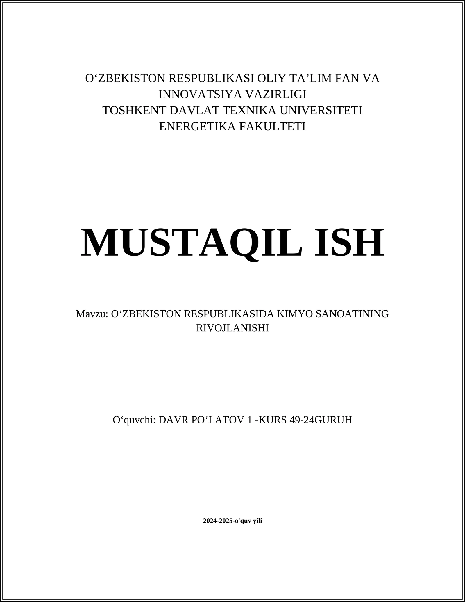 Oʻzbekiston Respublikasida kimyo sanoating rivojlanishi