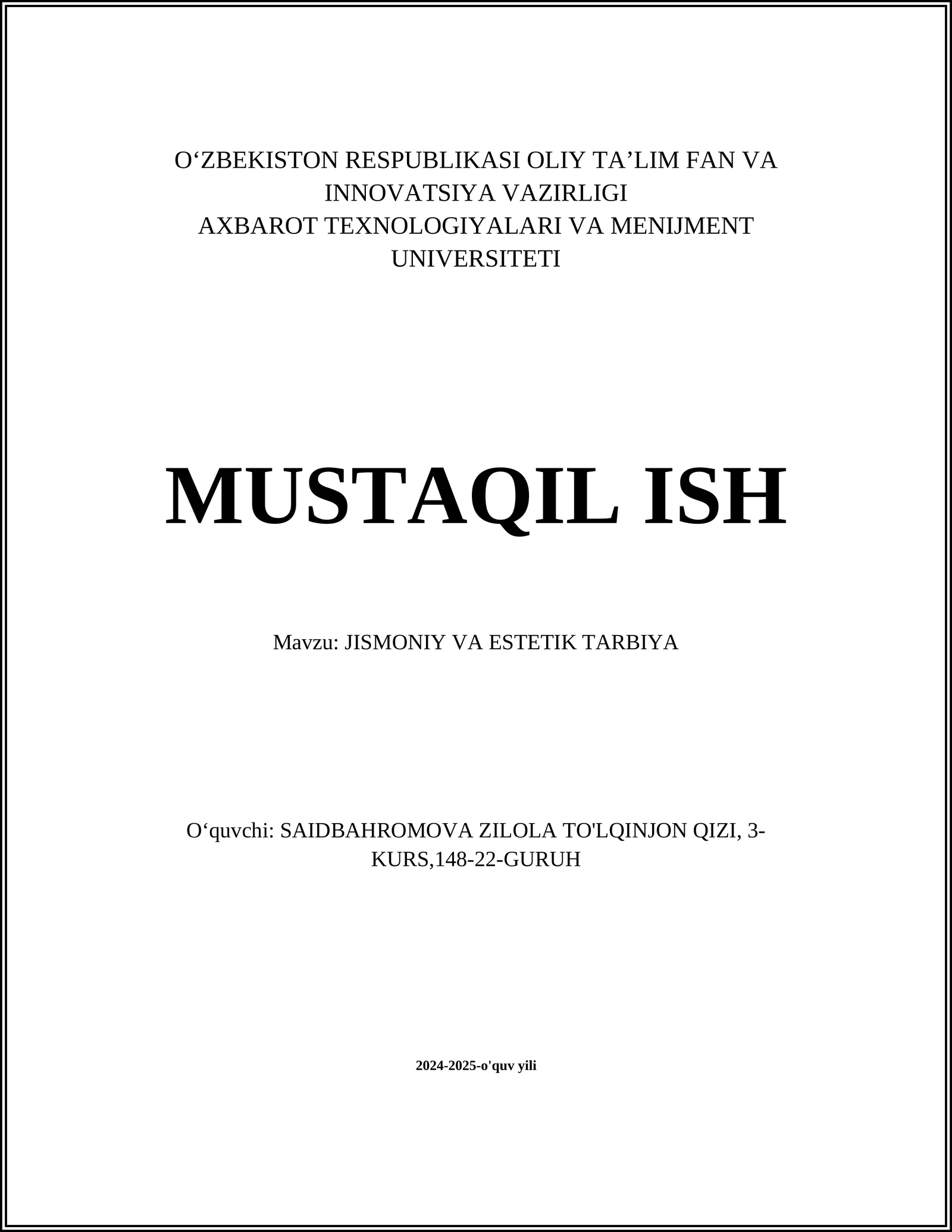 Jismoniy va Estetik Tarbiya