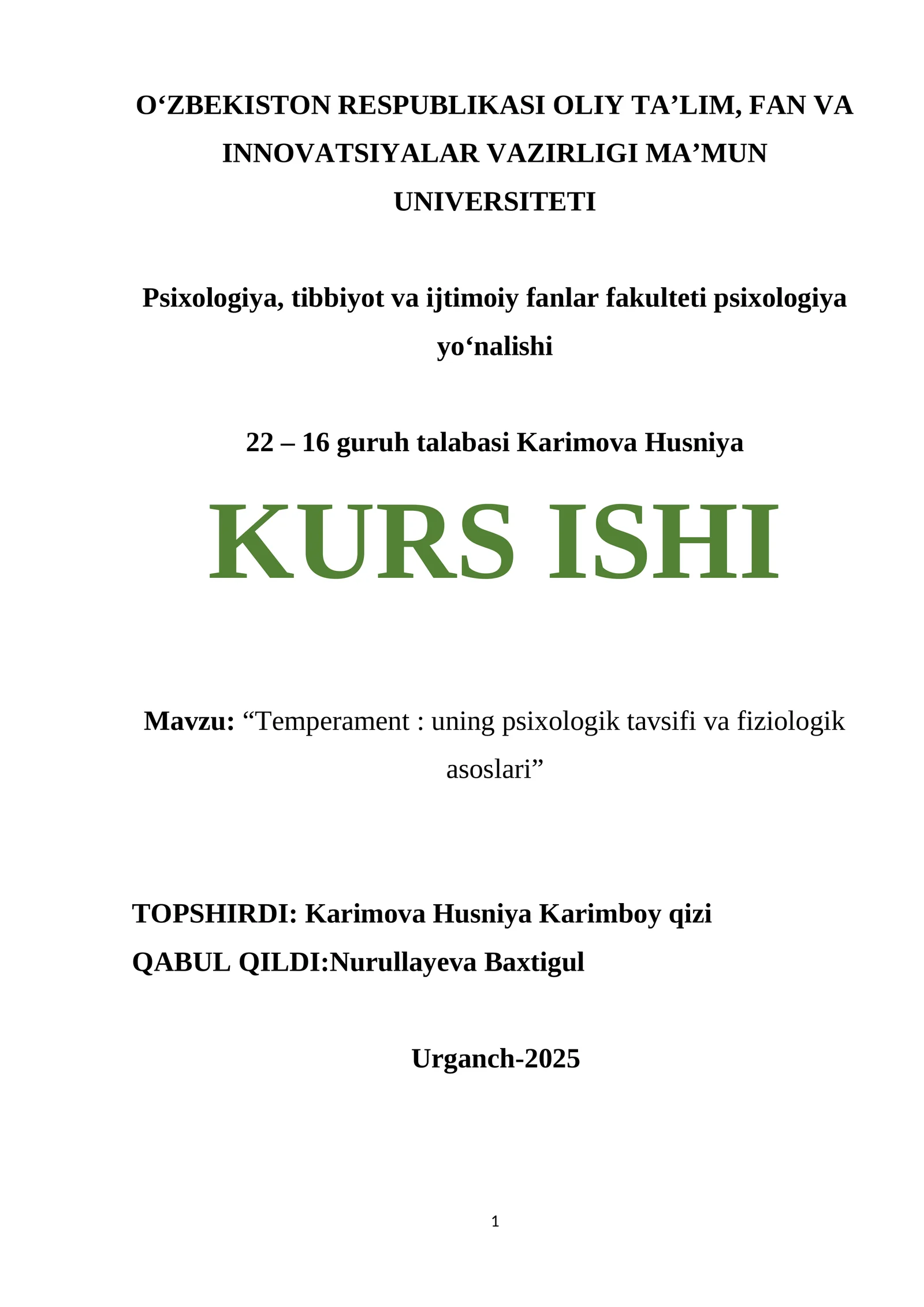 Temperament: uning psixologik tavsifi va fiziologik asoslari