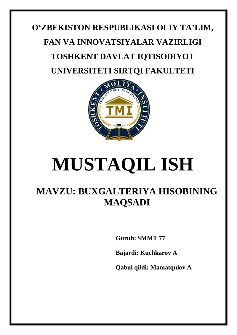 Buxgalteriya hisobining maqsadi