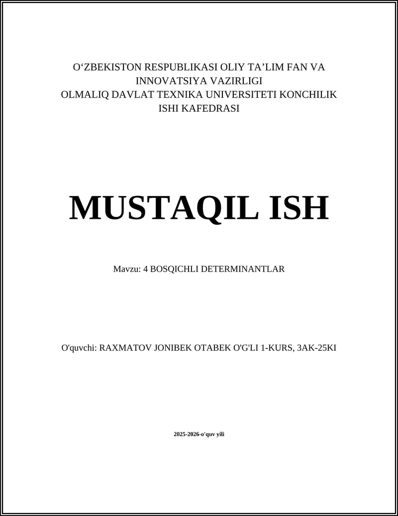 4 BOSQICHLI DETERMINANTLAR