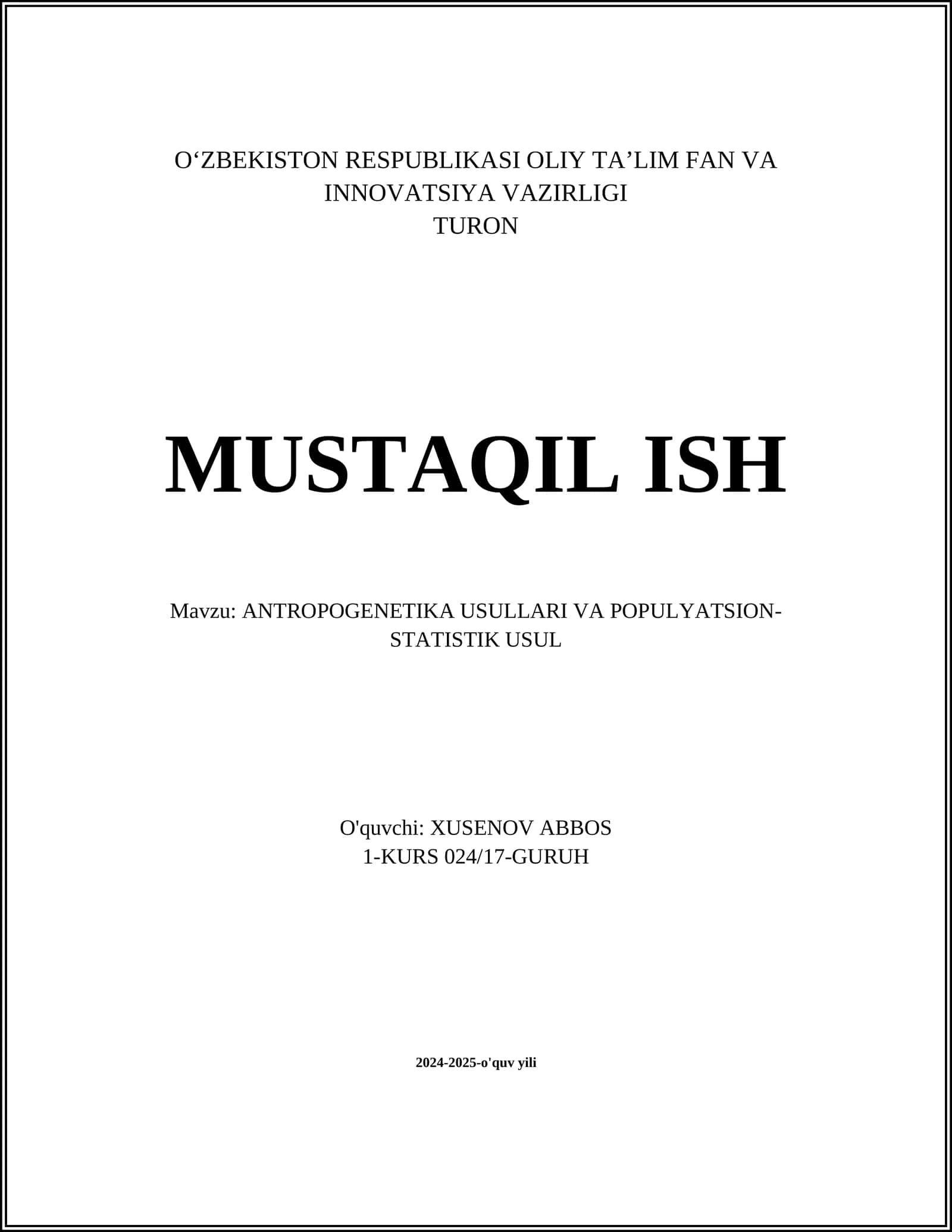 ANTROPOGENETIKA USULLARI VA POPULYATSION-STATISTIK USUL