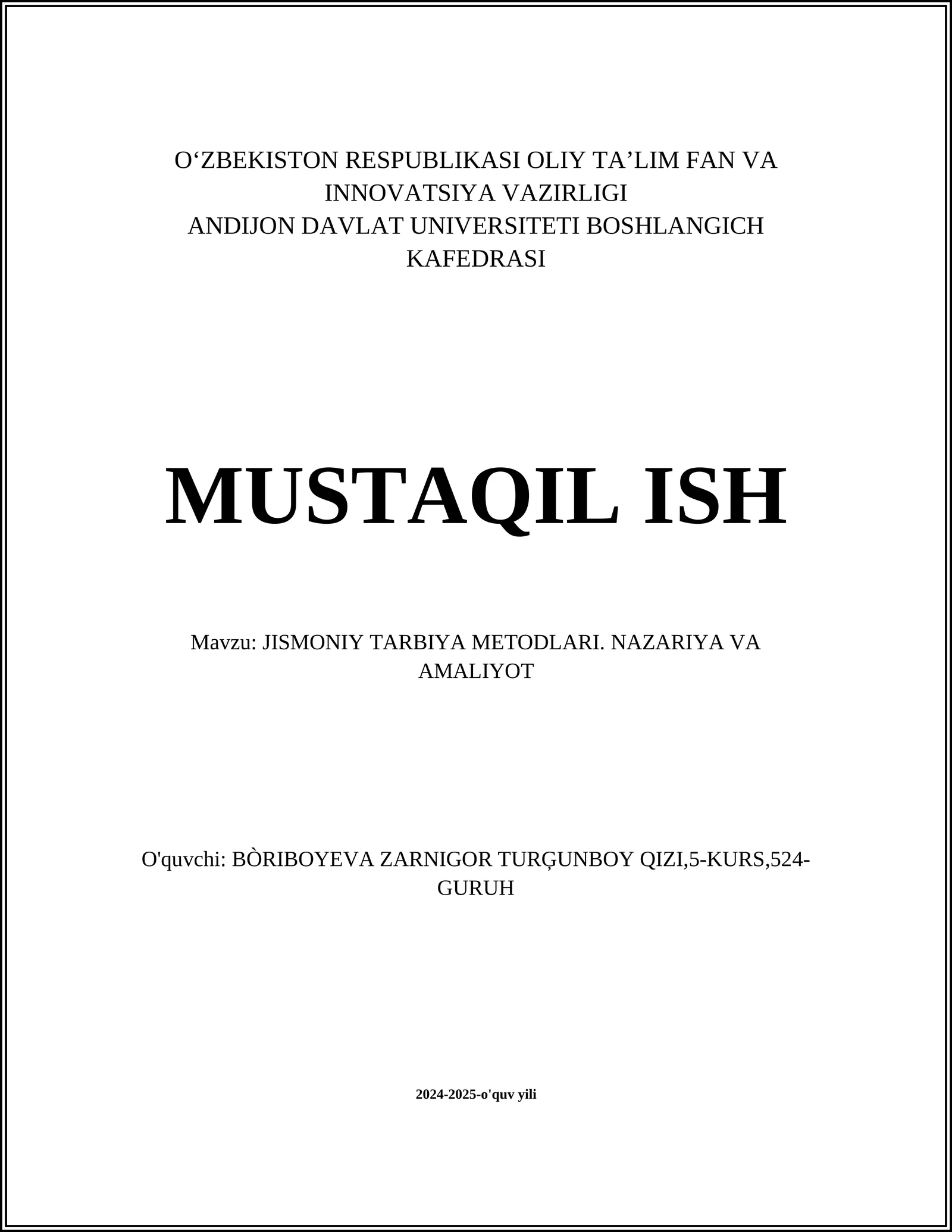JISMONIY TARBIYA METODLARI. NAZARIYA VA AMALIYOT