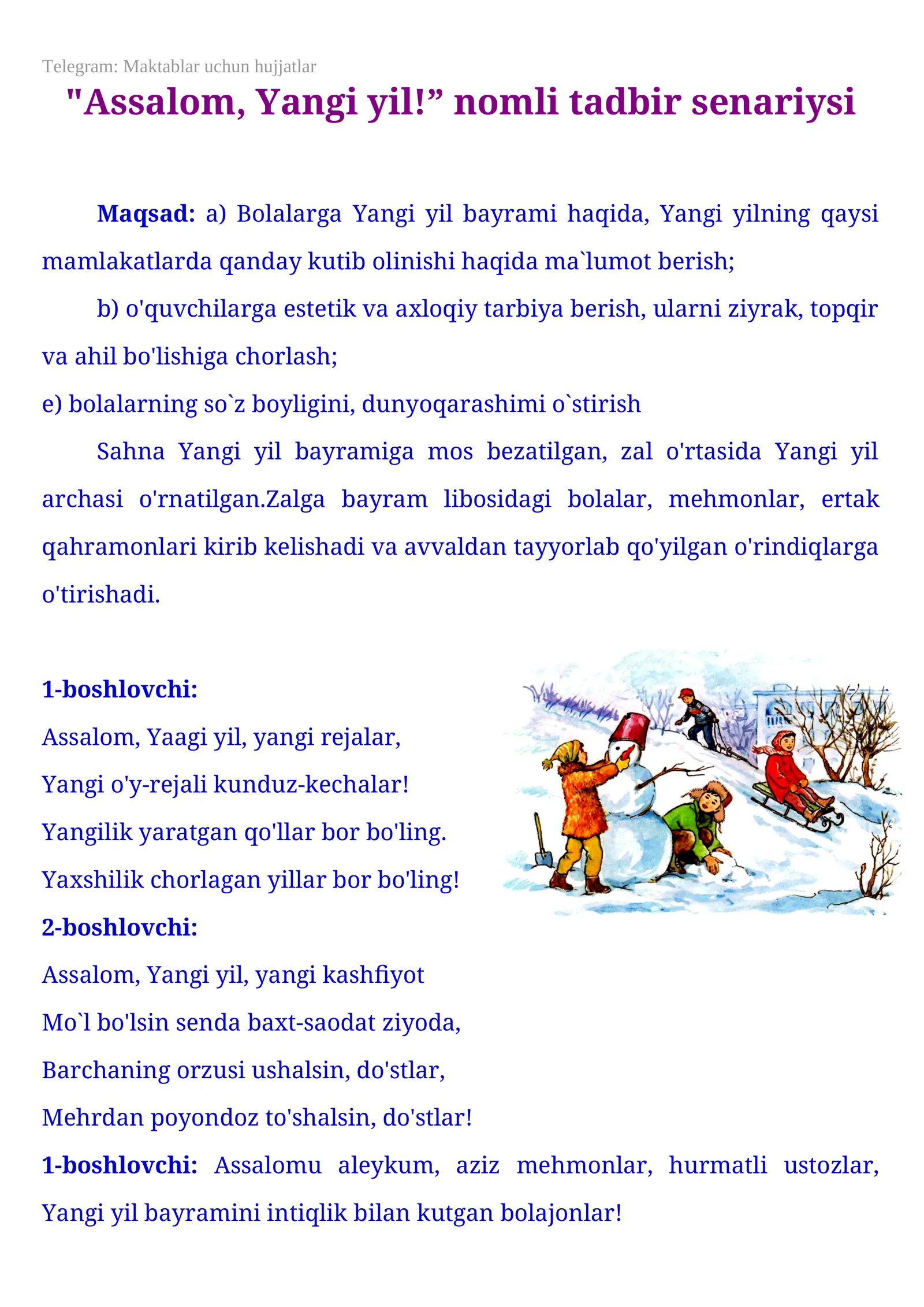 "Yangi yil!” nomli tadbir senariysi
