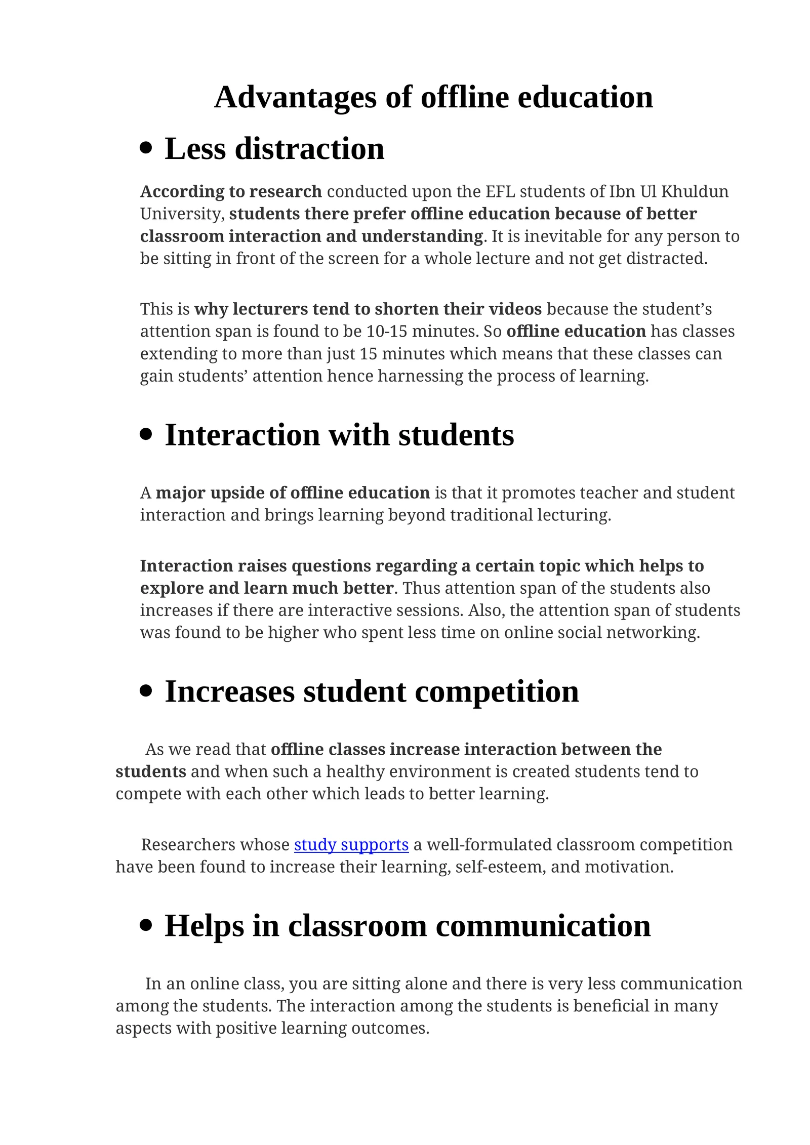 Advantages of offline education