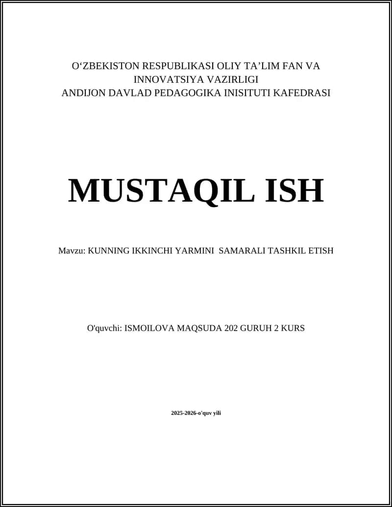 KUNNING IKKINCHI YARMINI SAMARALI TASHKIL ETISH