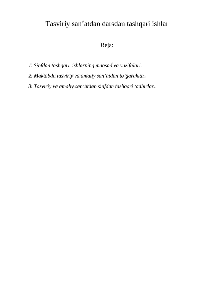 Tasviriy san’atdan sinfdan tashqari ishlar