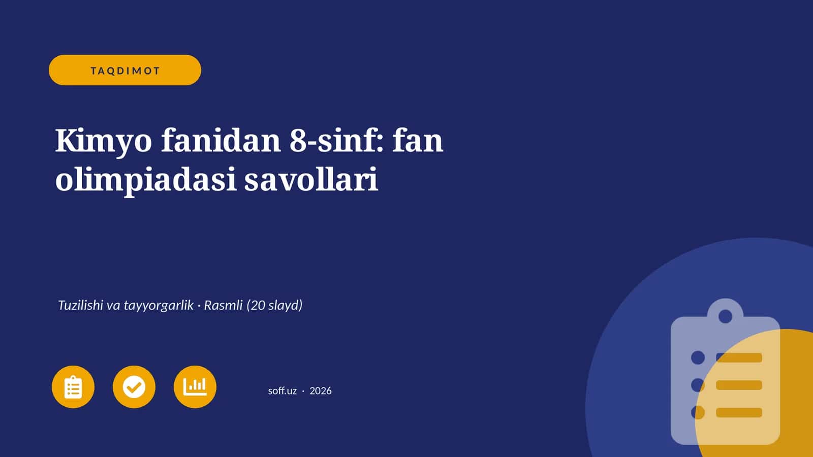 Kimyo fanidan 8-sinf: fan olimpiadasi savollari