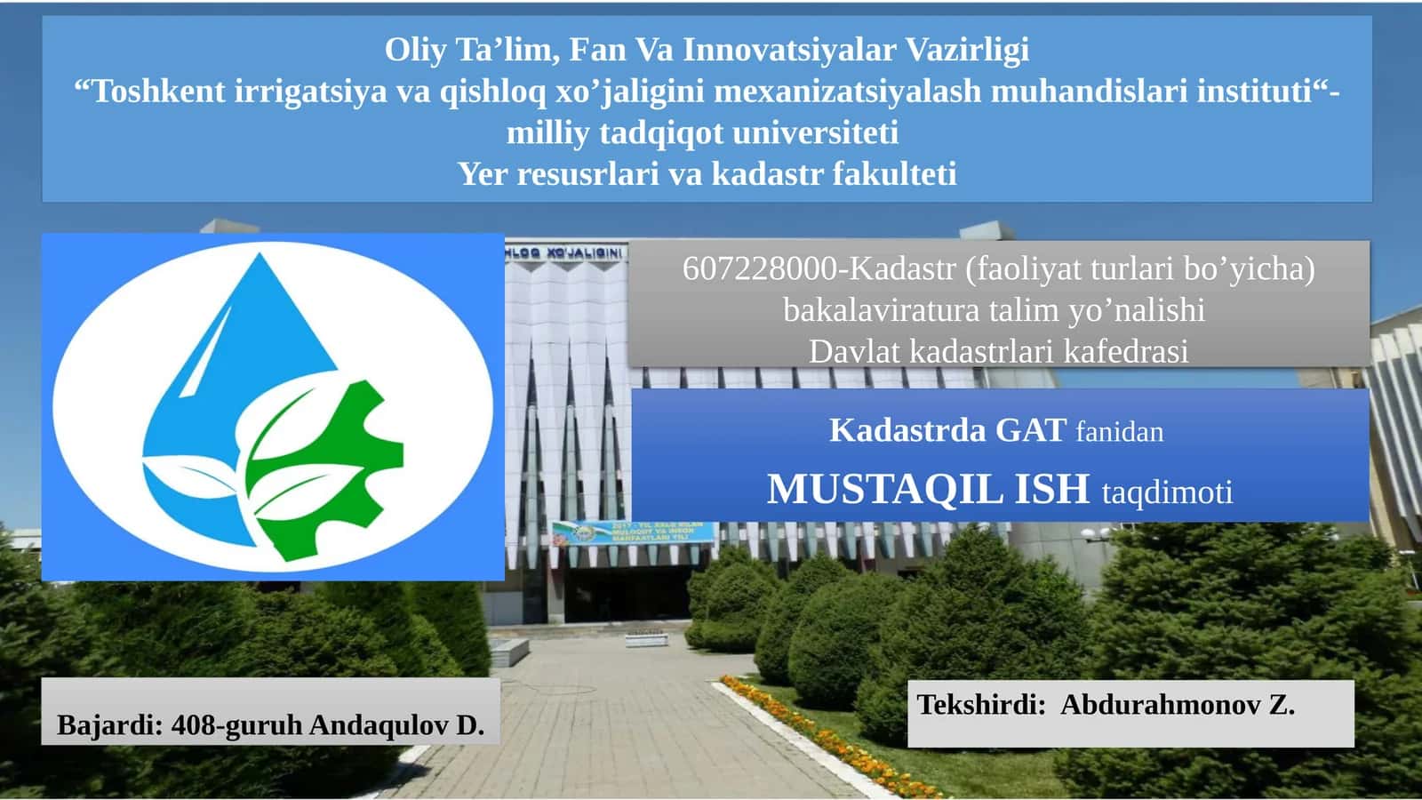 Kadastr (faoliyat turlari bo'yicha) bakalavriat ta'lim yo'nalishi