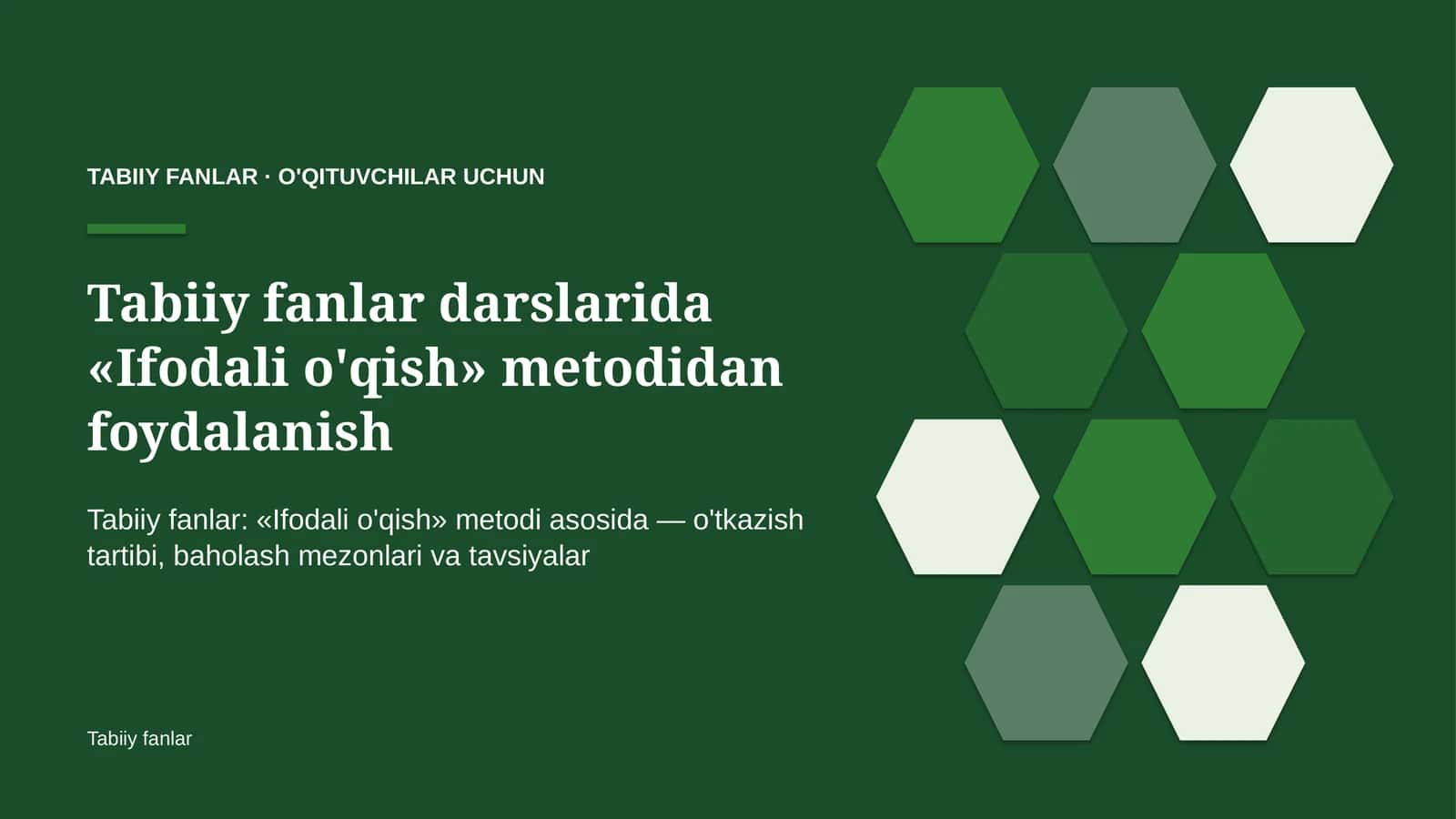 tabiiy fanlar darslarida ifodali o'qish metodidan foydalanish 7514