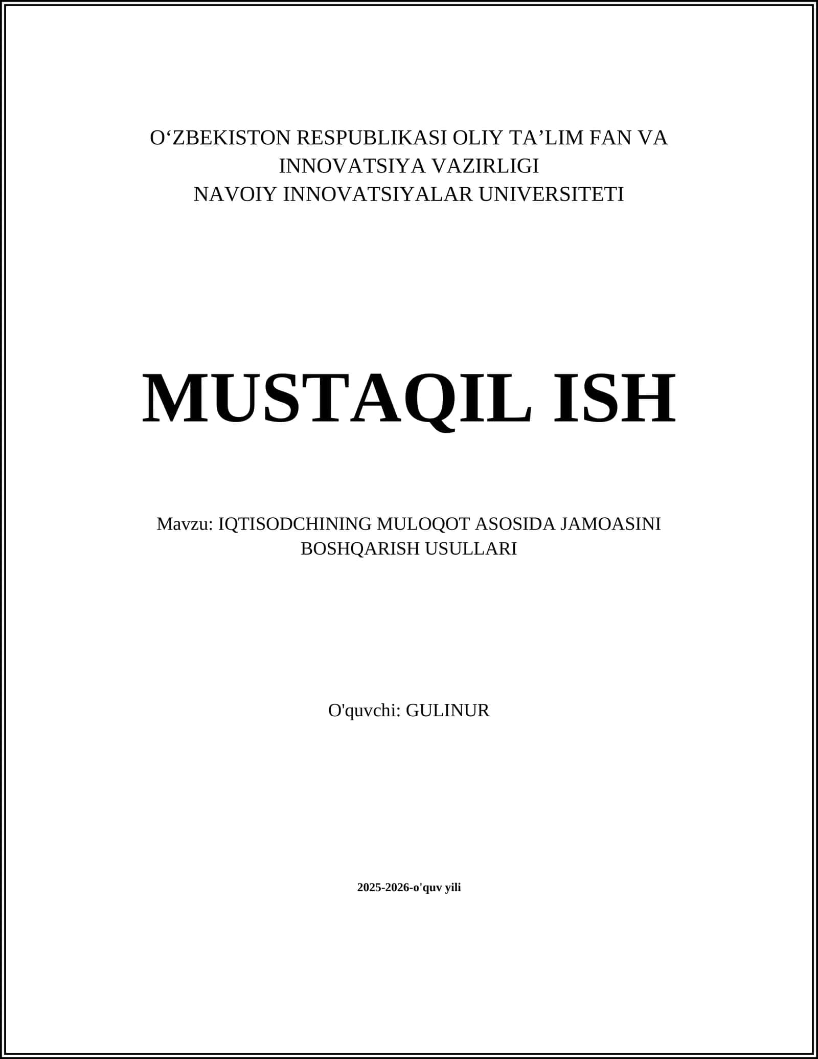 IQTISODCHINING MULOQOT ASOSIDA JAMOASINI BOSHQARISH USULLARI