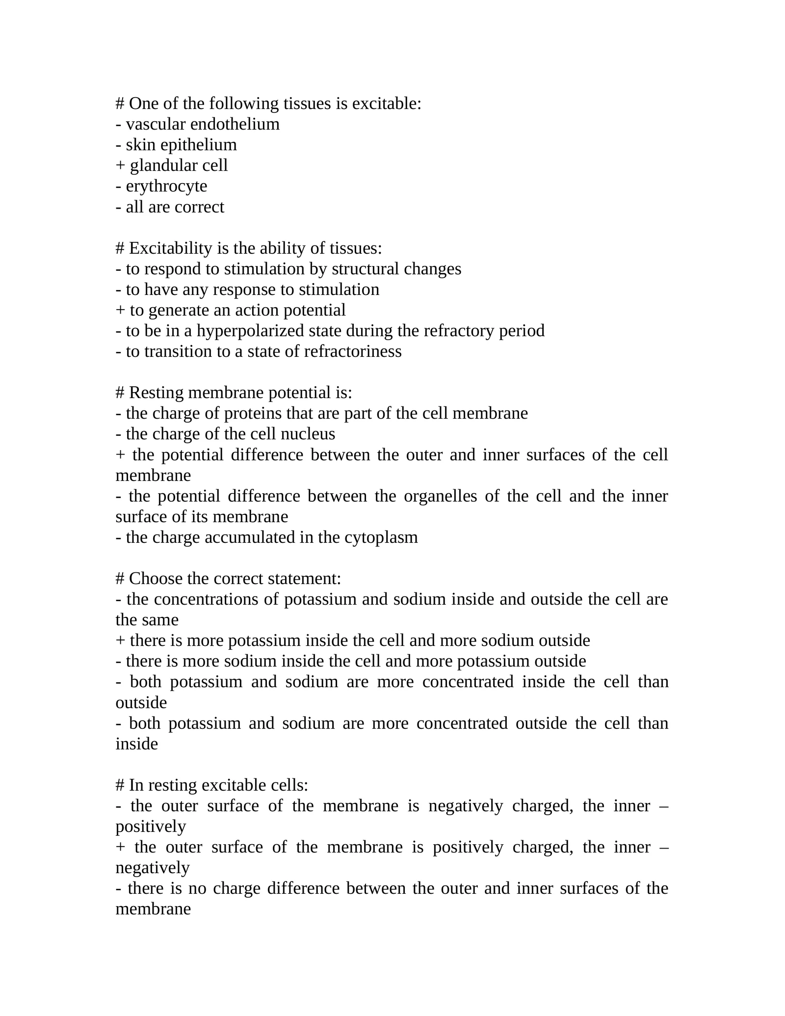 Excitable Tissues and Resting Membrane Potential