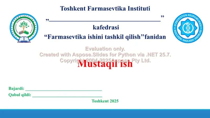 5. Shifoxonada formulyar tizimini qo‘llanilishi. Taqdimot 11 bet.