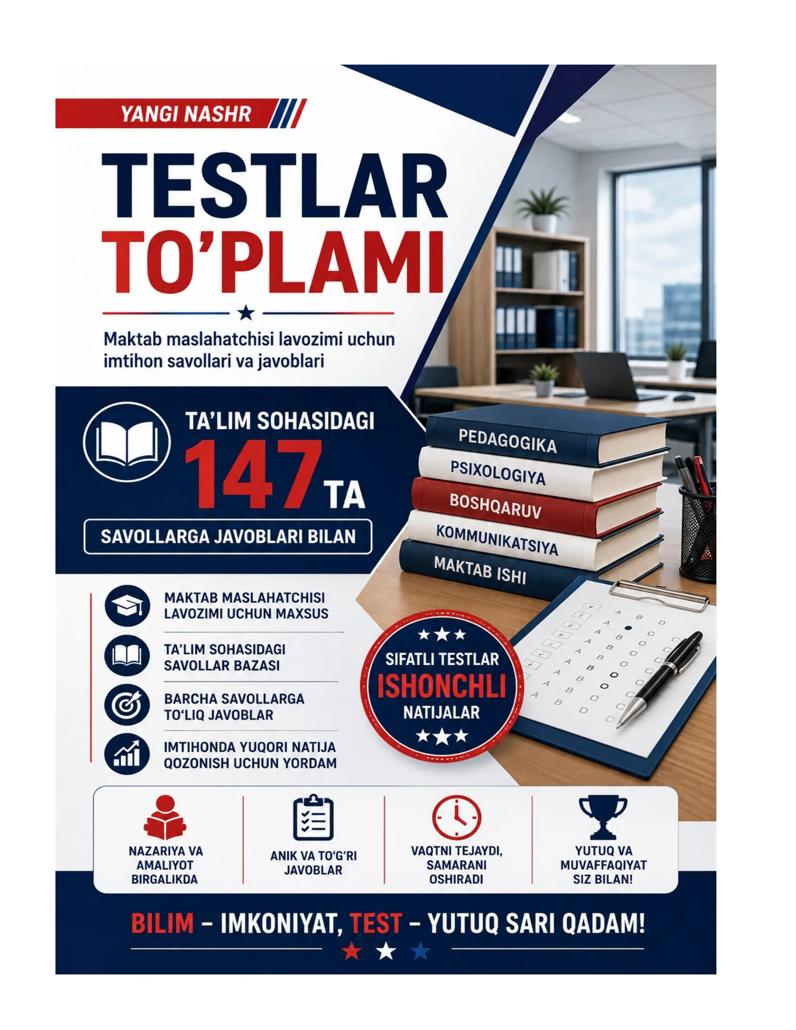 Maktab maslahatchisi lavozimi uchun imtihon savollari va javoblari 147 ta