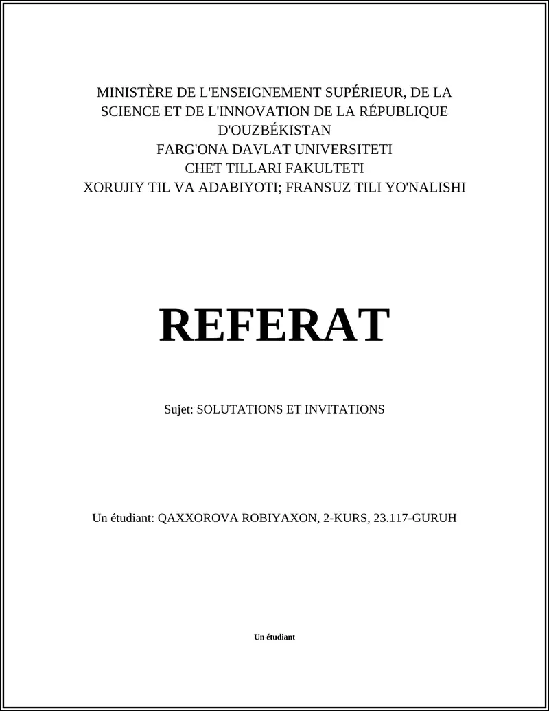Solutations et invitations