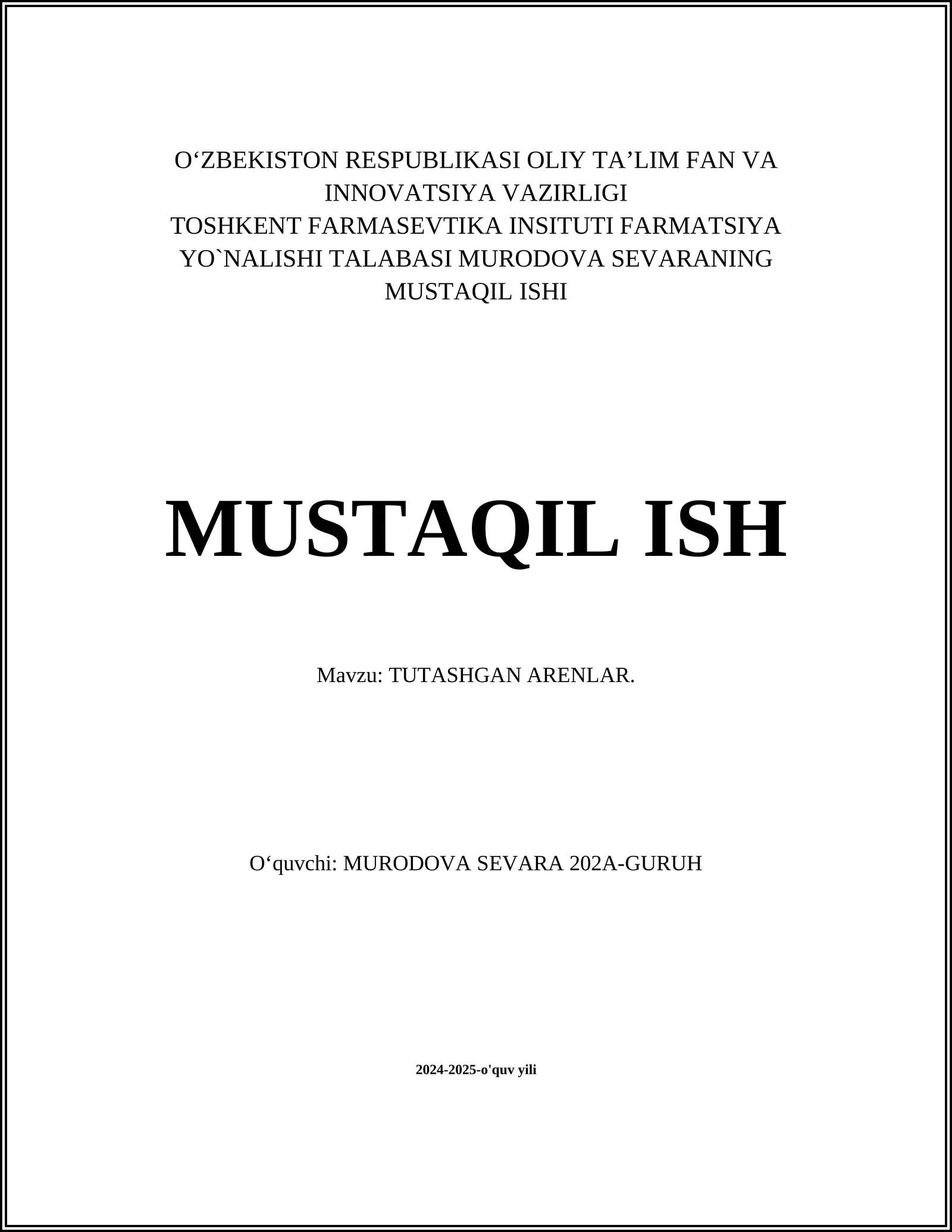 TUTASHGAN ARENLAR