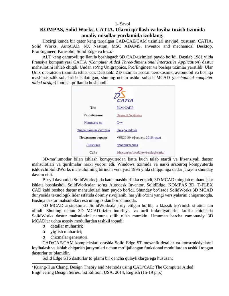CAD/CAE/CAM tizimlari