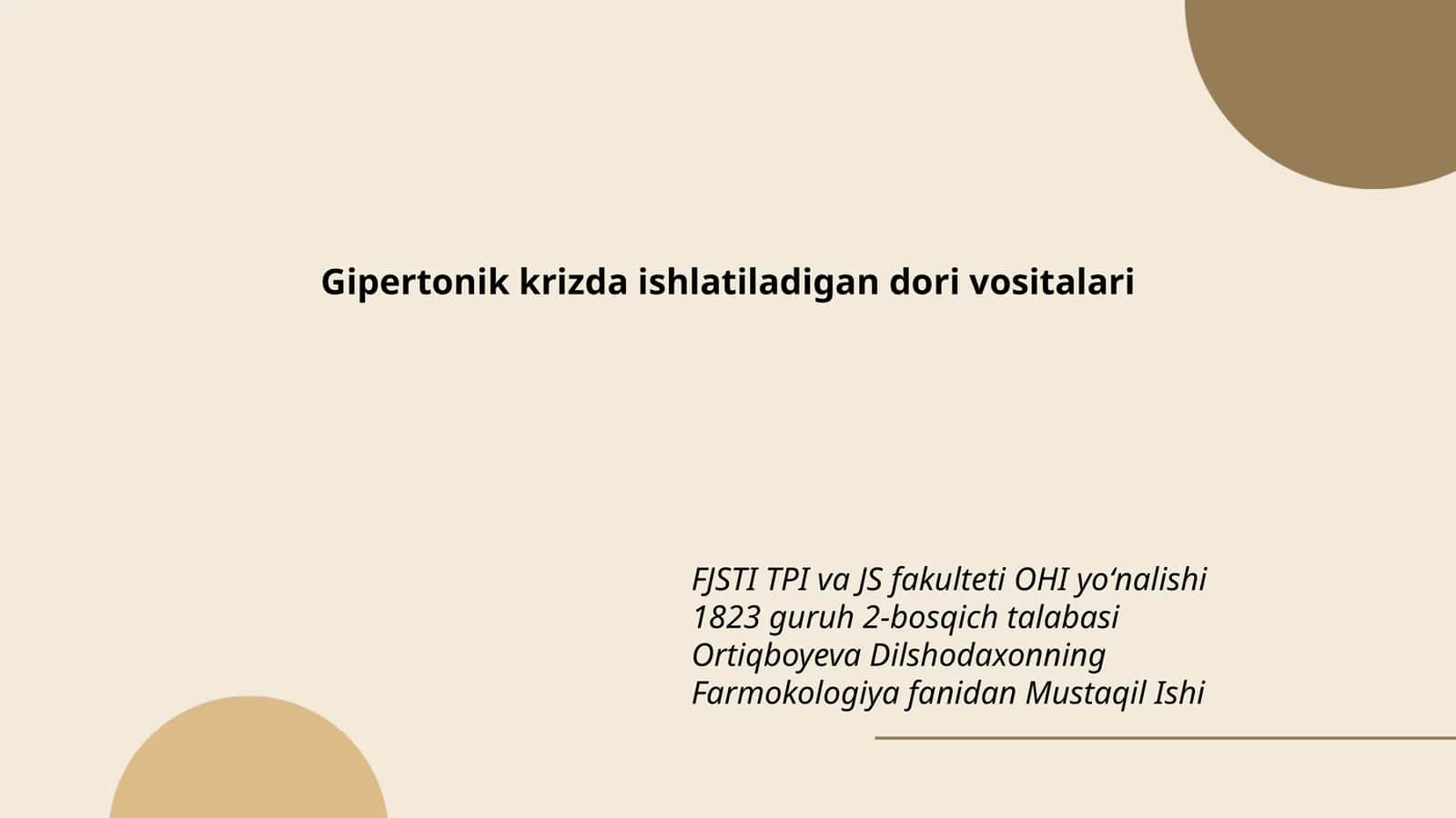 Gipertonik krizda ishlatiladigan dori vositalari