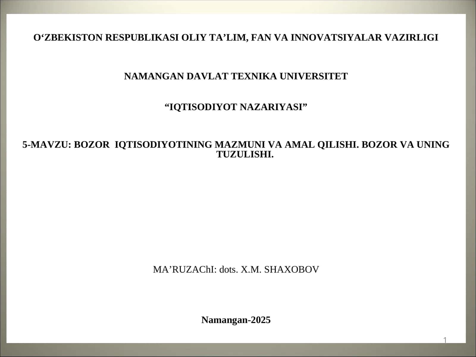 Bozoriqtisodiyoting mazmuni va amal qilishi