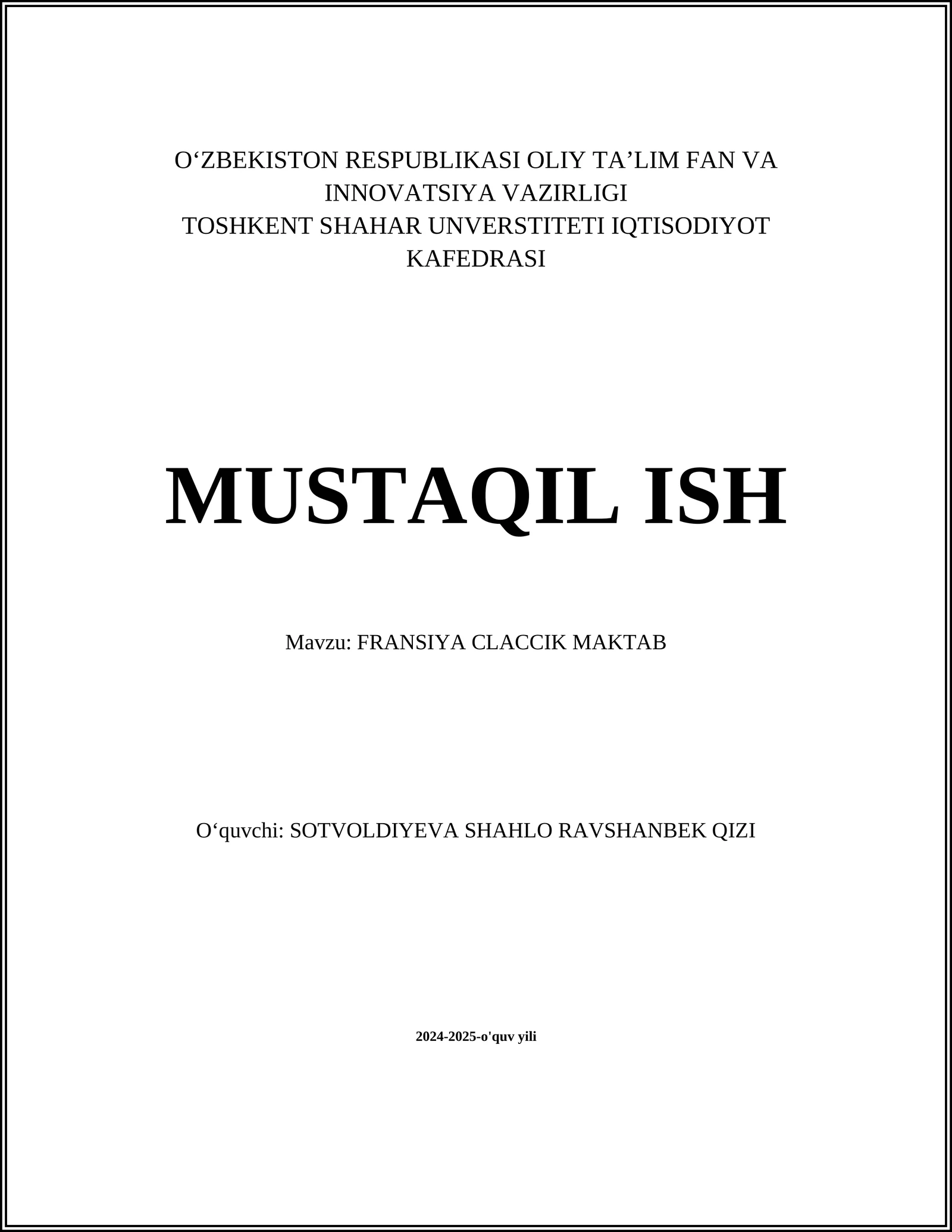 FRANSIYA CLACCIK MAKTAB