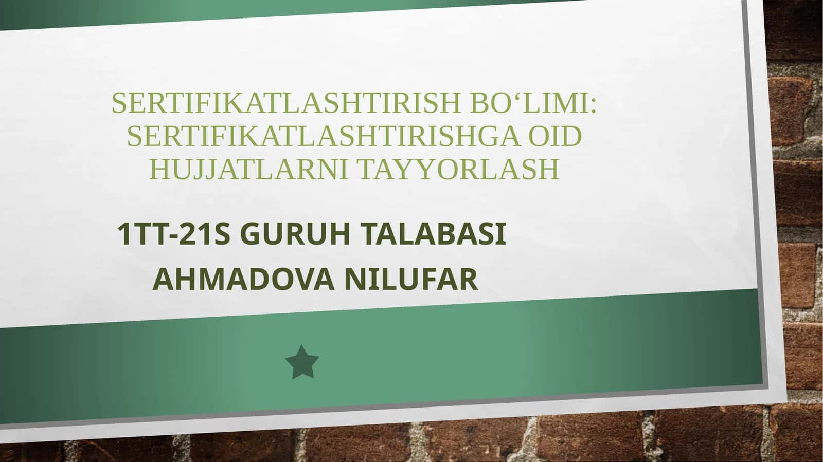 Sertifikatlashtirish bo‘limi: sertifikatlashtirishga oid hujjatlar ni tayyorlash