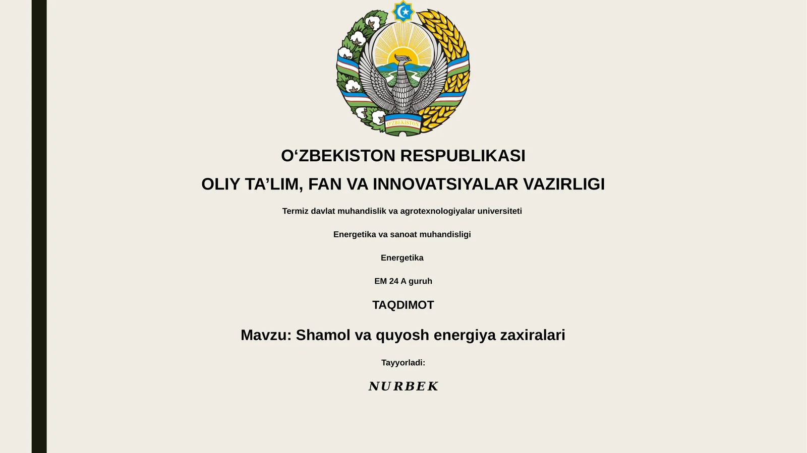 Shamol va quyosh energiya zaxiralari
