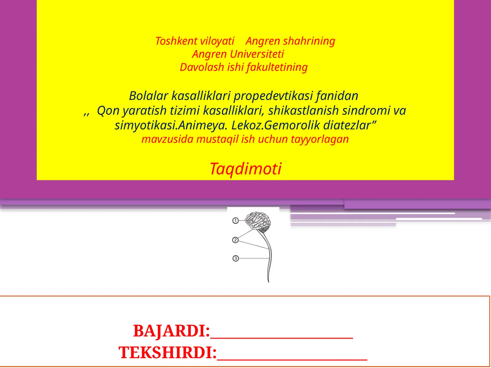 Angren Universiteti Davolashishi Fakulteti Bolalarka Saqlik Propedevtika Sifanidan