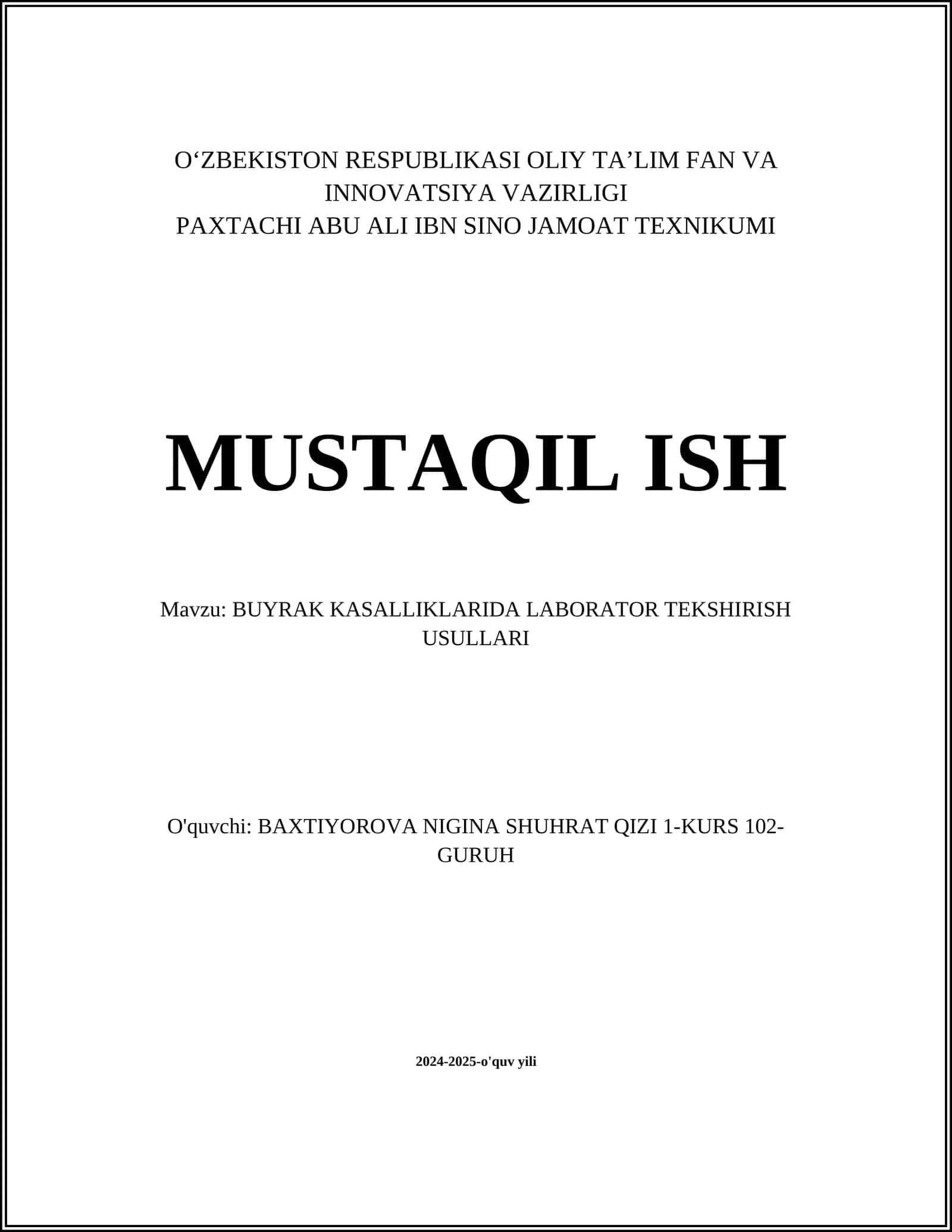 BUYRAK KASALLIKLARIDA LABORATOR TEKSHIRISH USULLARI