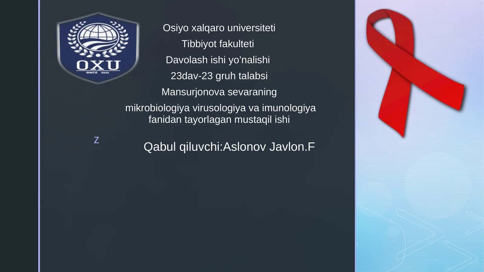 OITS VIRUSI.KLASIFIKATSIYASI,PATOGENEZI VA LABORATORIYA TASHXISI