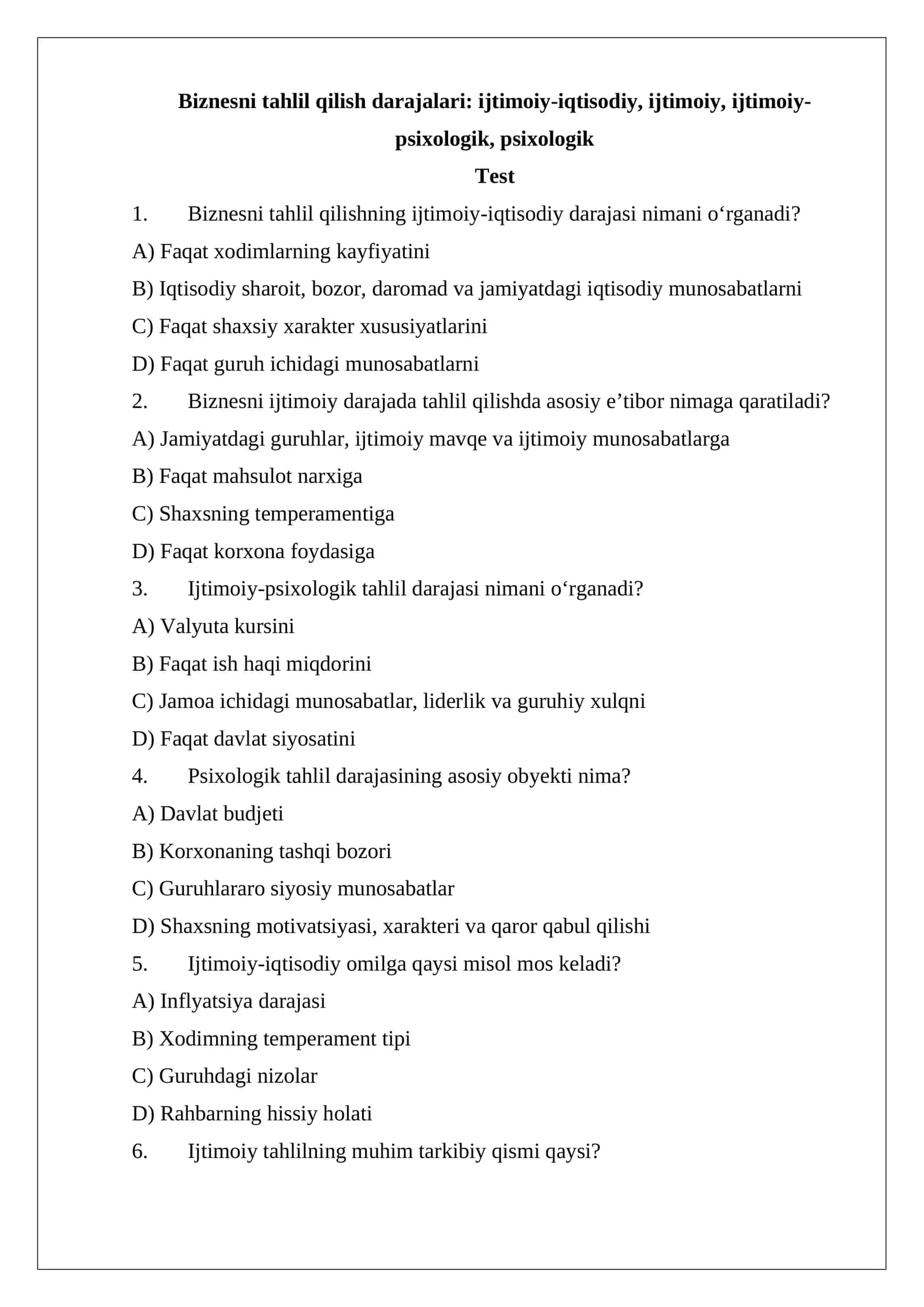 Biznesni tahlil qilish darajalari