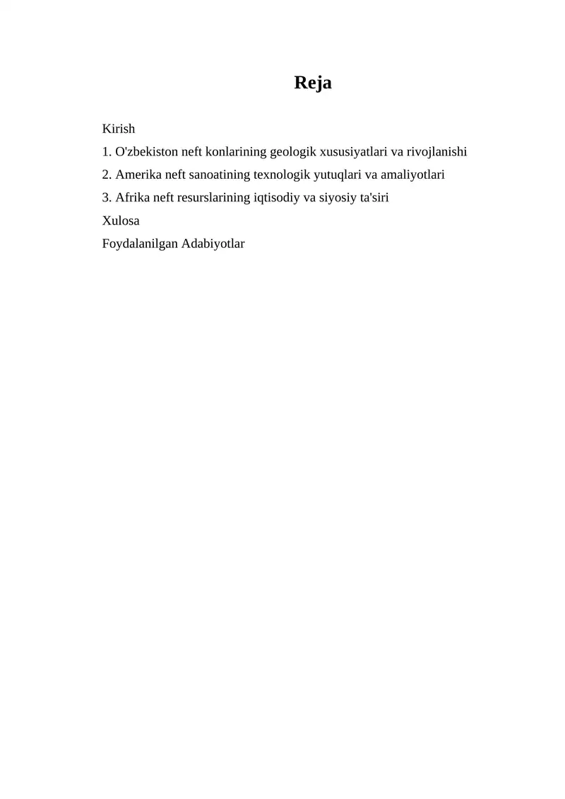 O'zbekiston neft konlarining geologik xususiyatlari va rivojlanishi