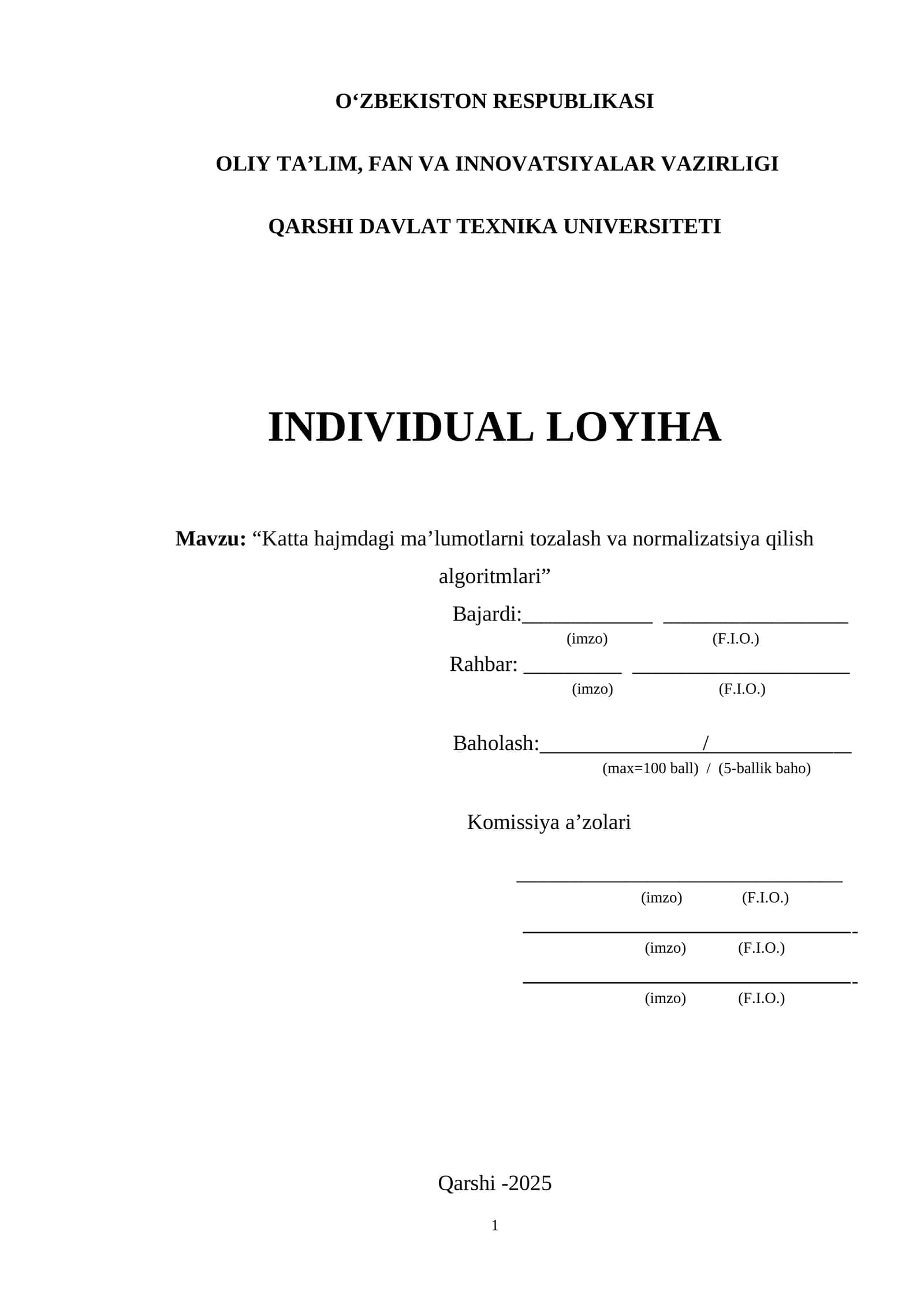Katta hajmdagi ma’lumotlarni tozalash va normalizatsiya qilish algoritmlari