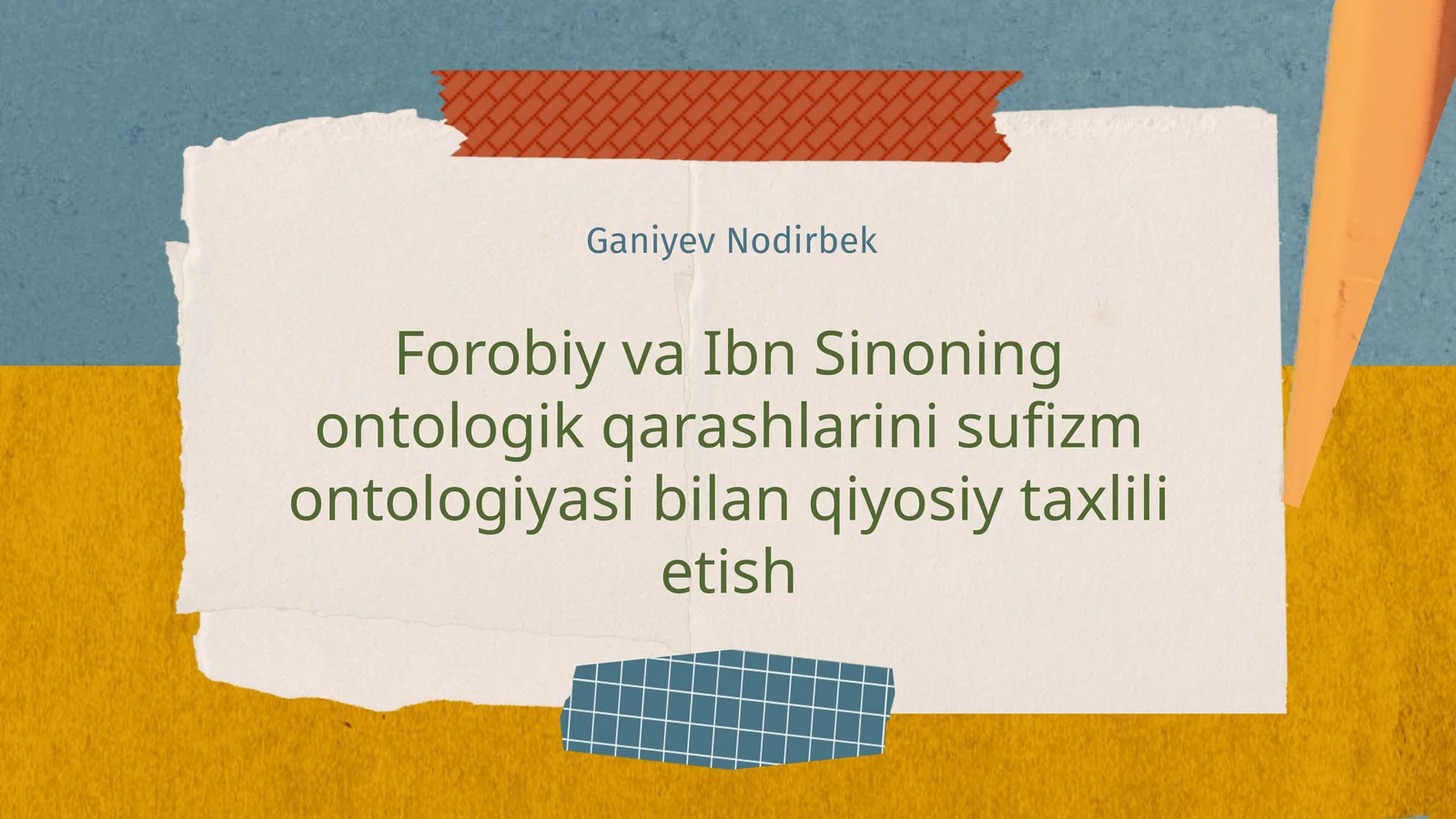 Forobiy va Ibn Sinoning ontologik qarashlarini sufizm ontologiyasi bilan qiyosiy taxlili etish