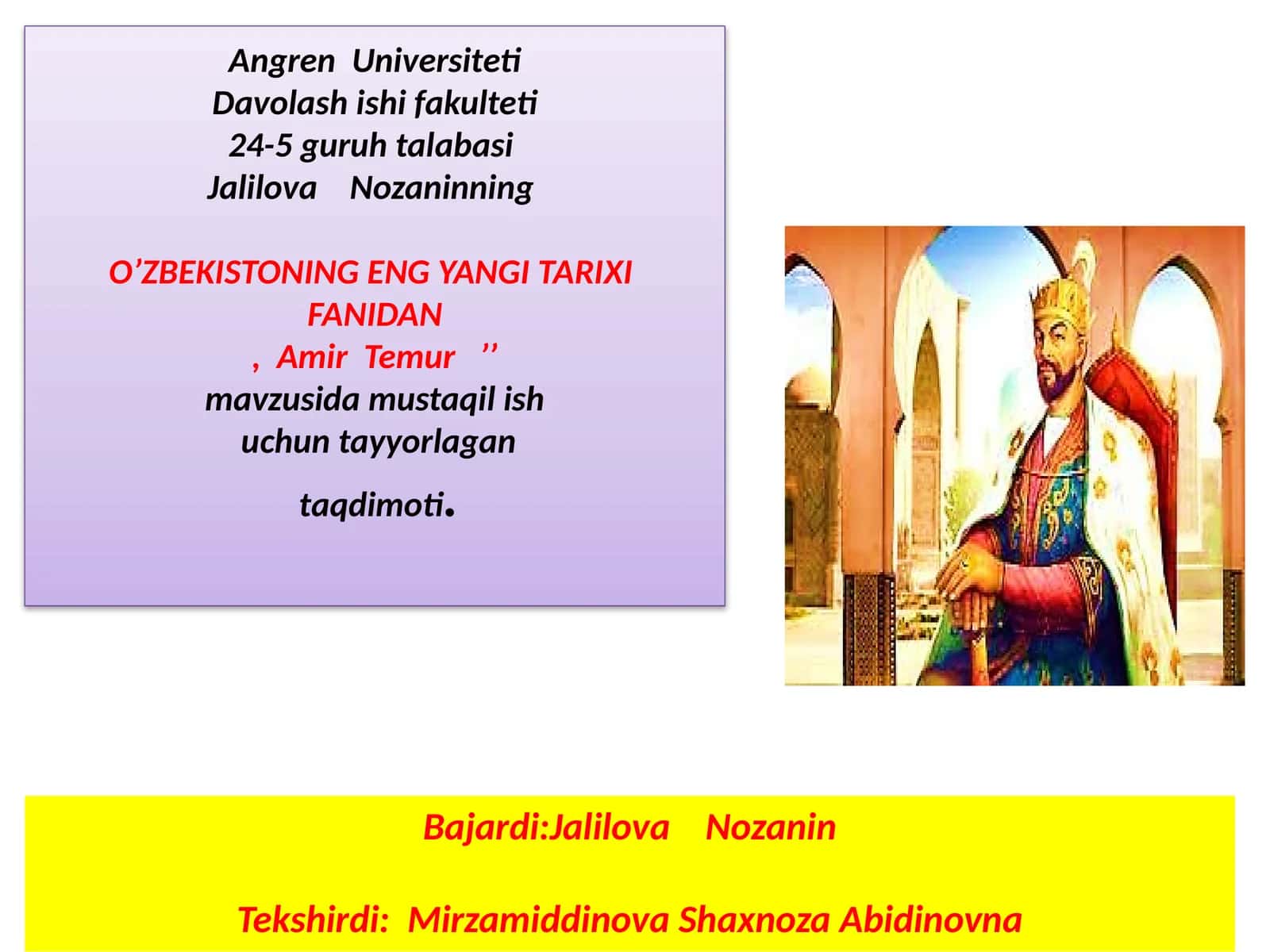 O’ZBEKISTONING ENG YANGI TARIXI FANIDAN