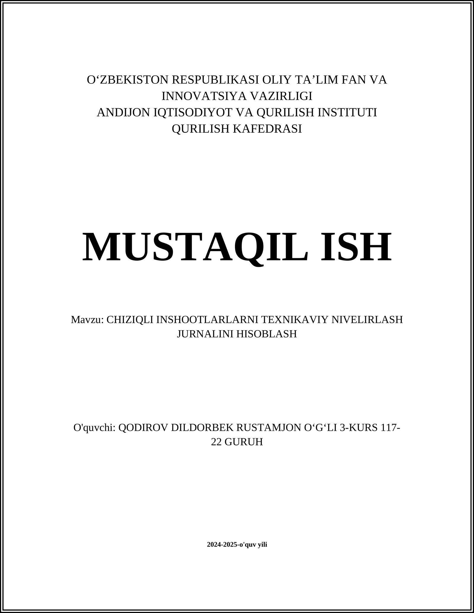 CHIZIQLI INSHOOTLARNI TEXNIKAVIY NIVELIRLASH JURNALI