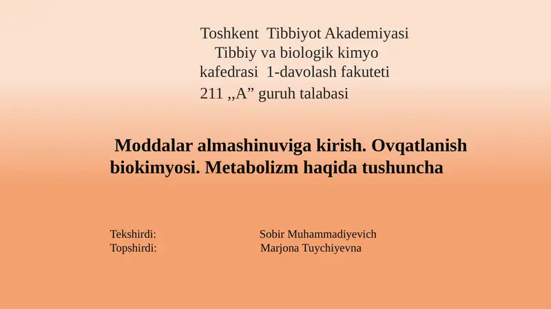 Metabolizm haqida tushuncha