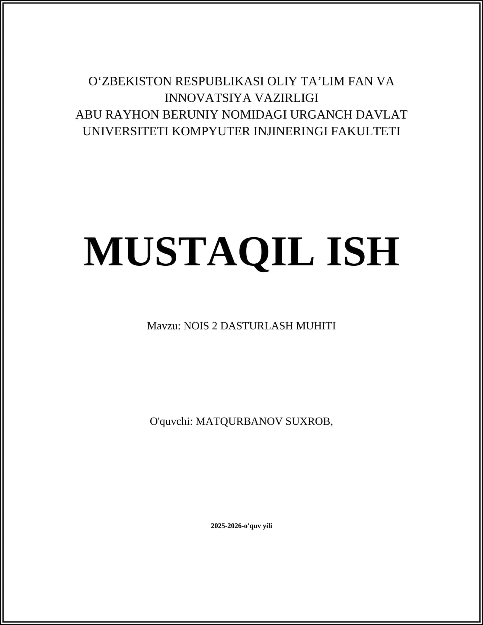 NOIS 2 DASTURLASH MUHITI
